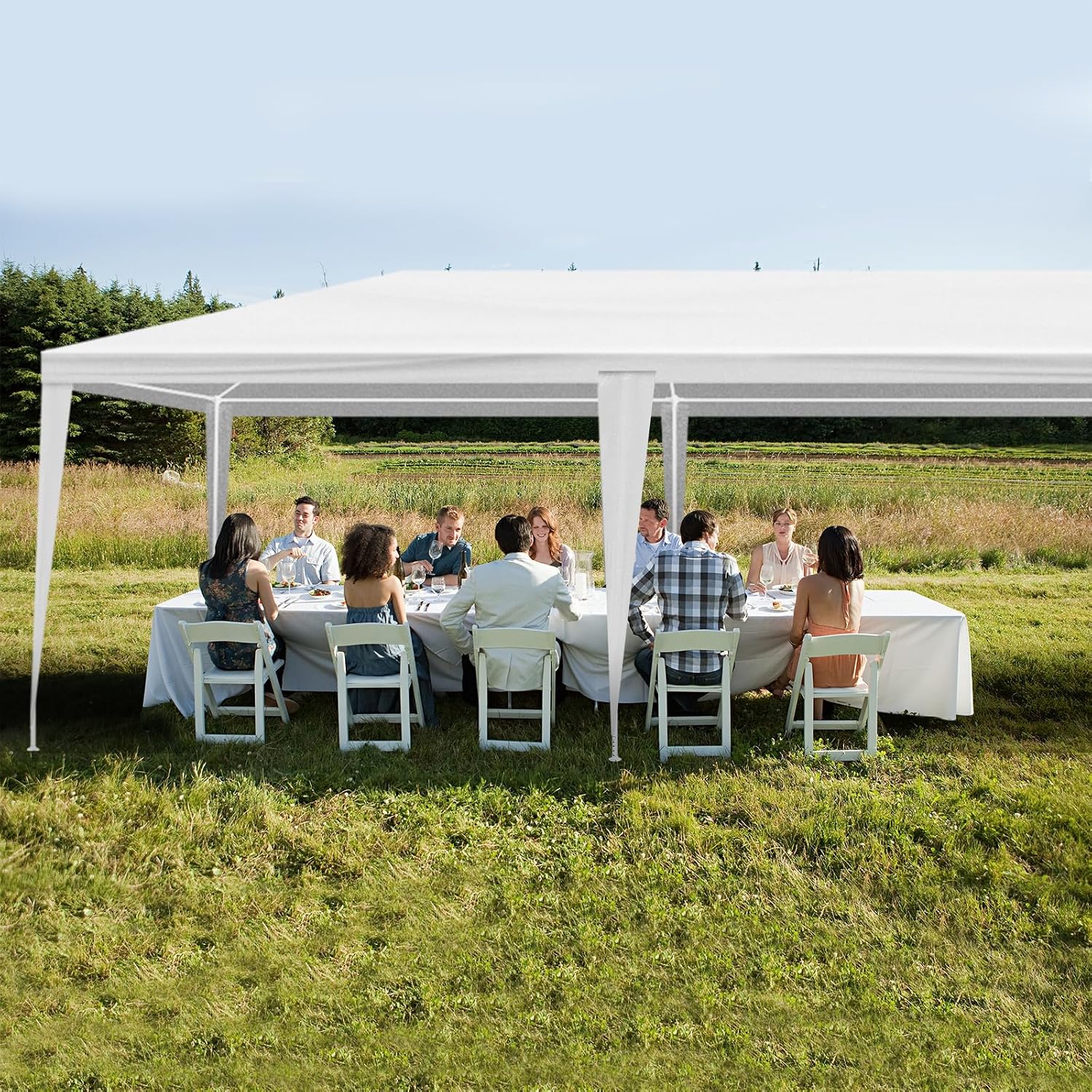 Outdoor Party Tent - Wedding & Birthday Event Canopy with Removable Sidewalls & Transparent Window (10'x30'/0 Sidewalls White)