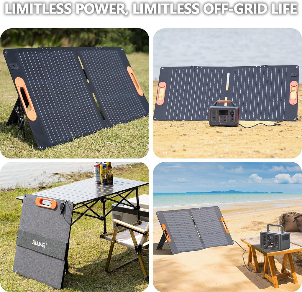 ALLWEI 100W Portable Solar Panel for 300/500 Power Station Solar Generator, 18V Solar Battery Charger with Adjustable Kickstand, Waterproof IP68 for RV Camping Trip Outdoor