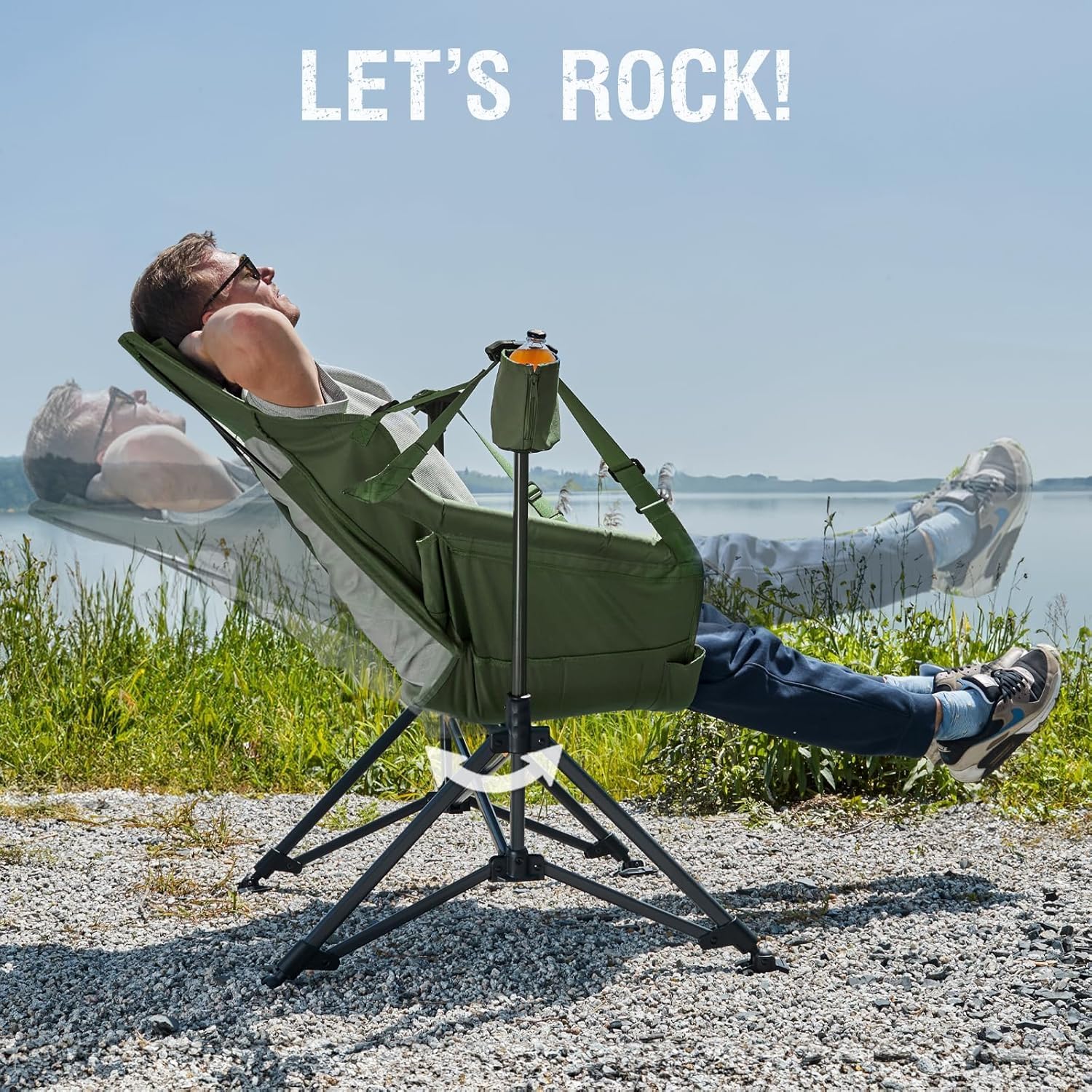 Portal Hammock Camping Chair, Portable Outdoor Swinging Chairs, Rocking Chair for Adults with Adjustable Back and Height for Lawn, Backyard, Patio, Supports 400 lbs, Mesh High Back, Green, 2 Pack