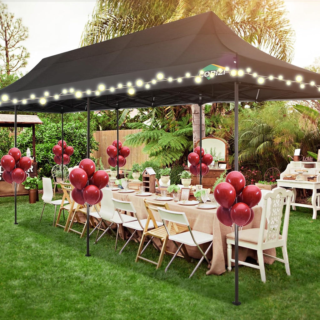 COBIZI Heavy Duty 10x30 pop up Canopy, Commercial10x30 Party Tent for Parties Waterproof Gazebos with 8 Sidewalls, All Season Wind & Waterproof UPF50+,Stable Thickened Frame, Black