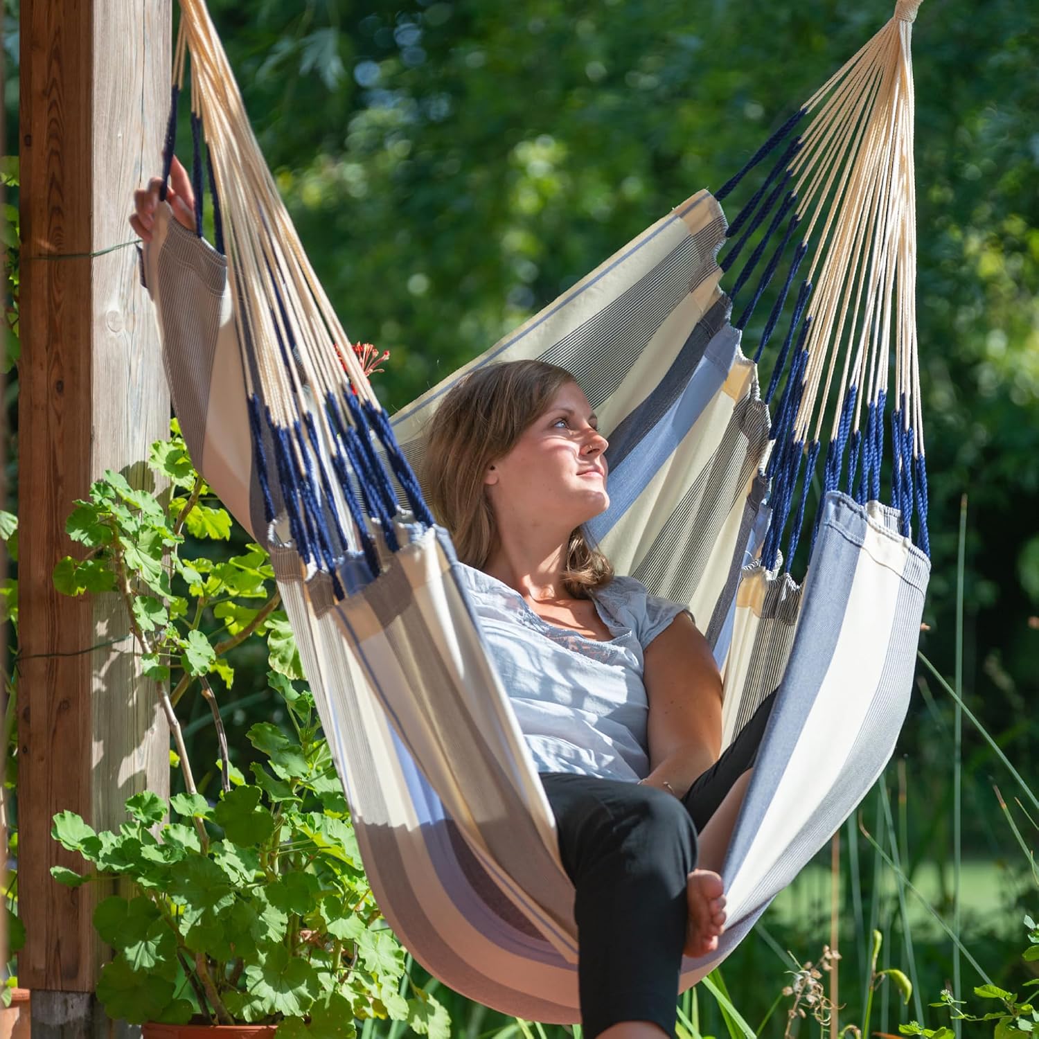 LA SIESTA® - XL King Domingo Hammock Swing Chair & CasaMount - Weather & Tear Resistant Hanging Chair - Outdoor Indoor Hammock Chair w/Suspension Kit for Walls Ceilings Square Beams - Sea Salt