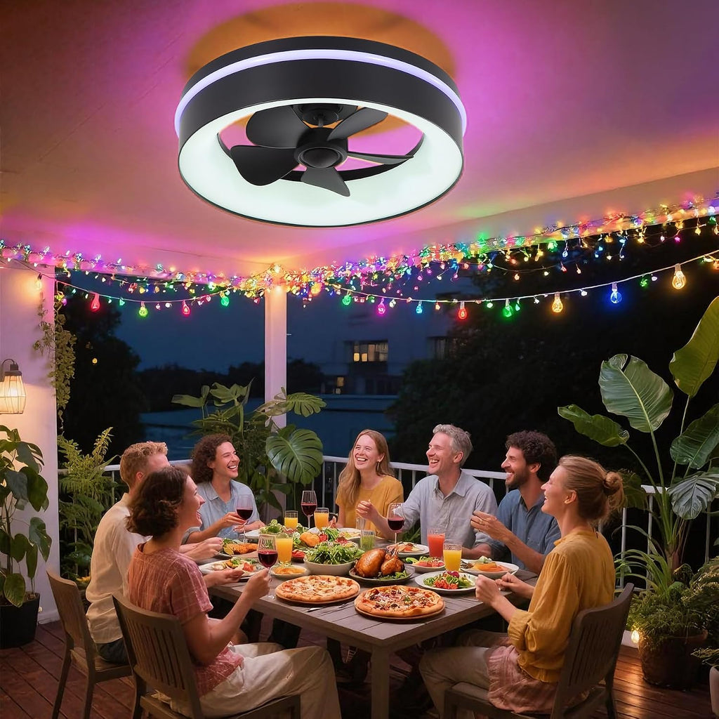 Smart Low Profle Ceiling Fans with RGB Lights Remote/APP Control, 18' Bladeless Ceiling Fans with 6 Speeds, Timer, Quiet DC Motor,for Gazabo,Game Room,Kids Bedroom,Living Room,Home Office