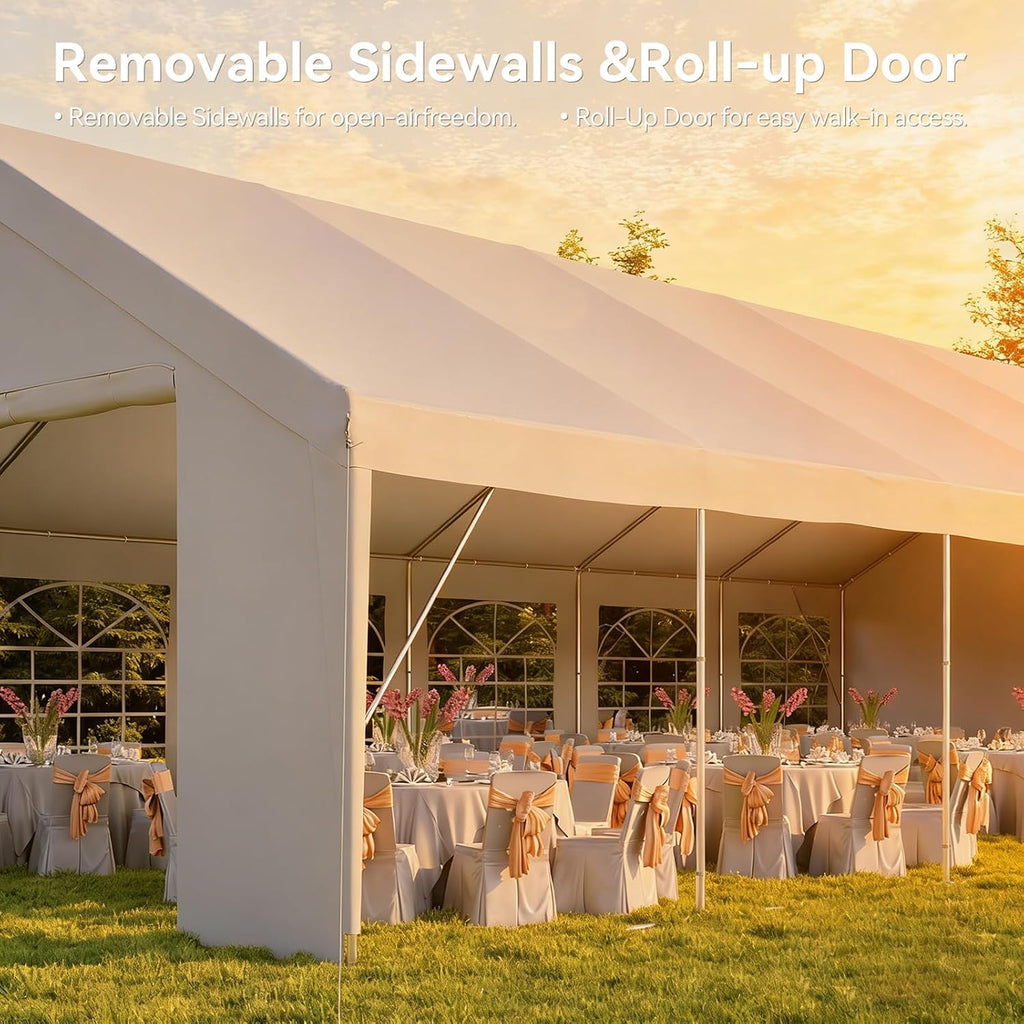 Aoxun 20x40 Party Tent Canopy for Weddings Waterproof Event Tent with Removable Sidewalls &Roll-up Door, Heavy-Duty Steel Frame for Outdoor Weddings, BBQ, Birthday Parties, & Camping,White