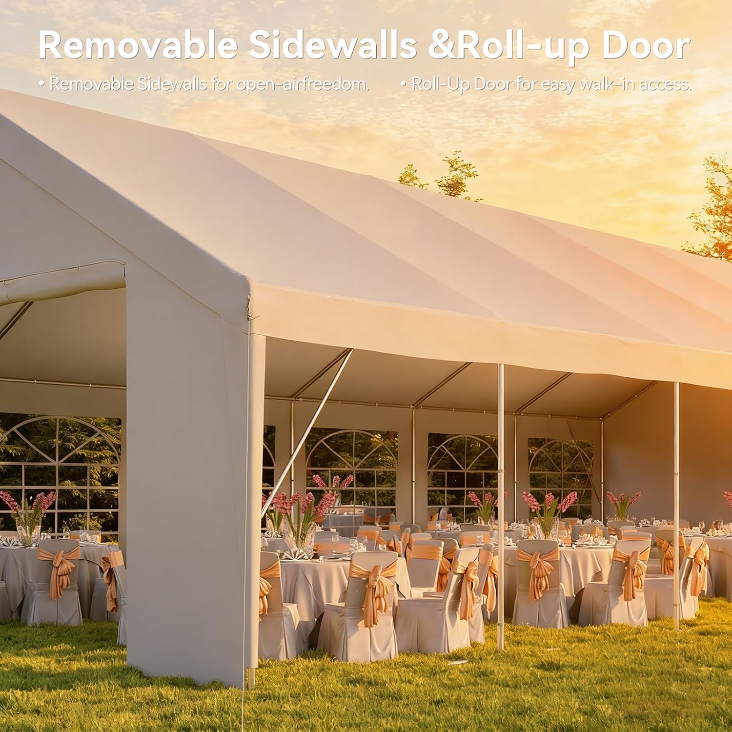 Aoxun 20x40 Party Tent Canopy for Weddings Waterproof Event Tent with Removable Sidewalls &Roll-up Door, Heavy-Duty Steel Frame for Outdoor Weddings, BBQ, Birthday Parties, & Camping,White
