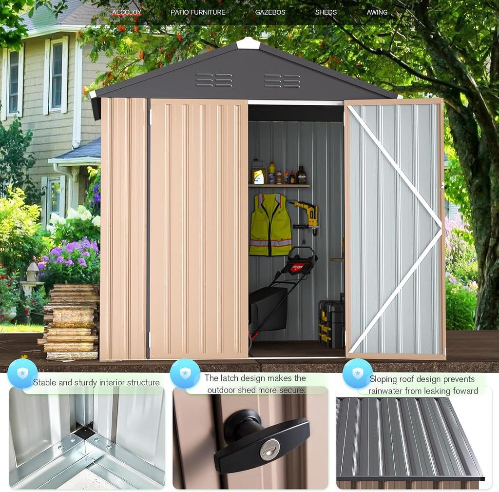 AECOJOY 6x4 Shed, Small Outdoor Metal Storage Sheds & Outdoor Storage Clearance, 4x6 Utility and Tool Garden Shed with Lockable Doors for Backyard, Patio, Outside Use