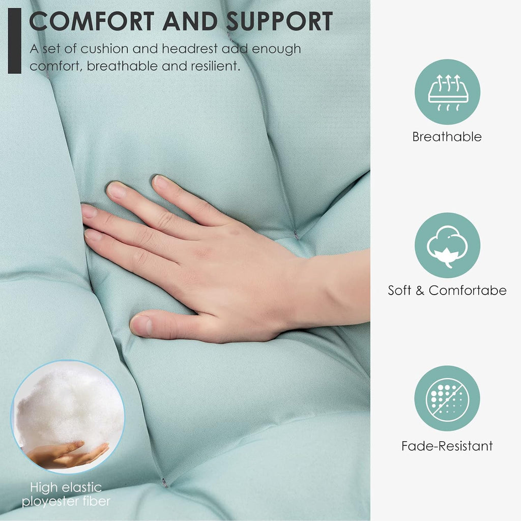 Brafab Egg Chair with Stand Indoor Outdoor Swing Egg Chair, Patio Wicker Hanging Chair with Stand Hammock Egg Chairs with UV Resistant Cushion and Aluminum Frame for Bedroom Balcony Garden Light Blue