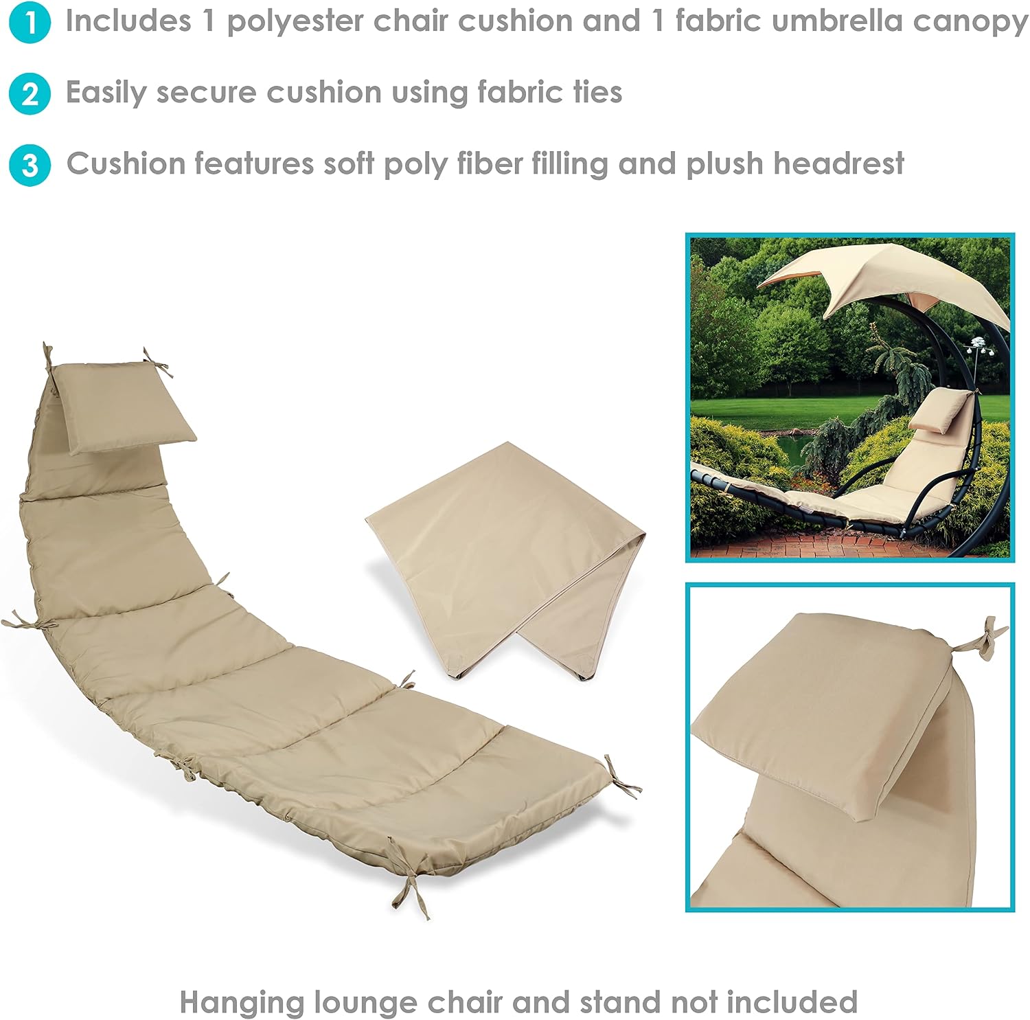 Sunnydaze Outdoor Hanging Lounge Chair Replacement Cushion and Floating Umbrella Fabric Only - Curved Swing Chair Cushion Replacement - Beige
