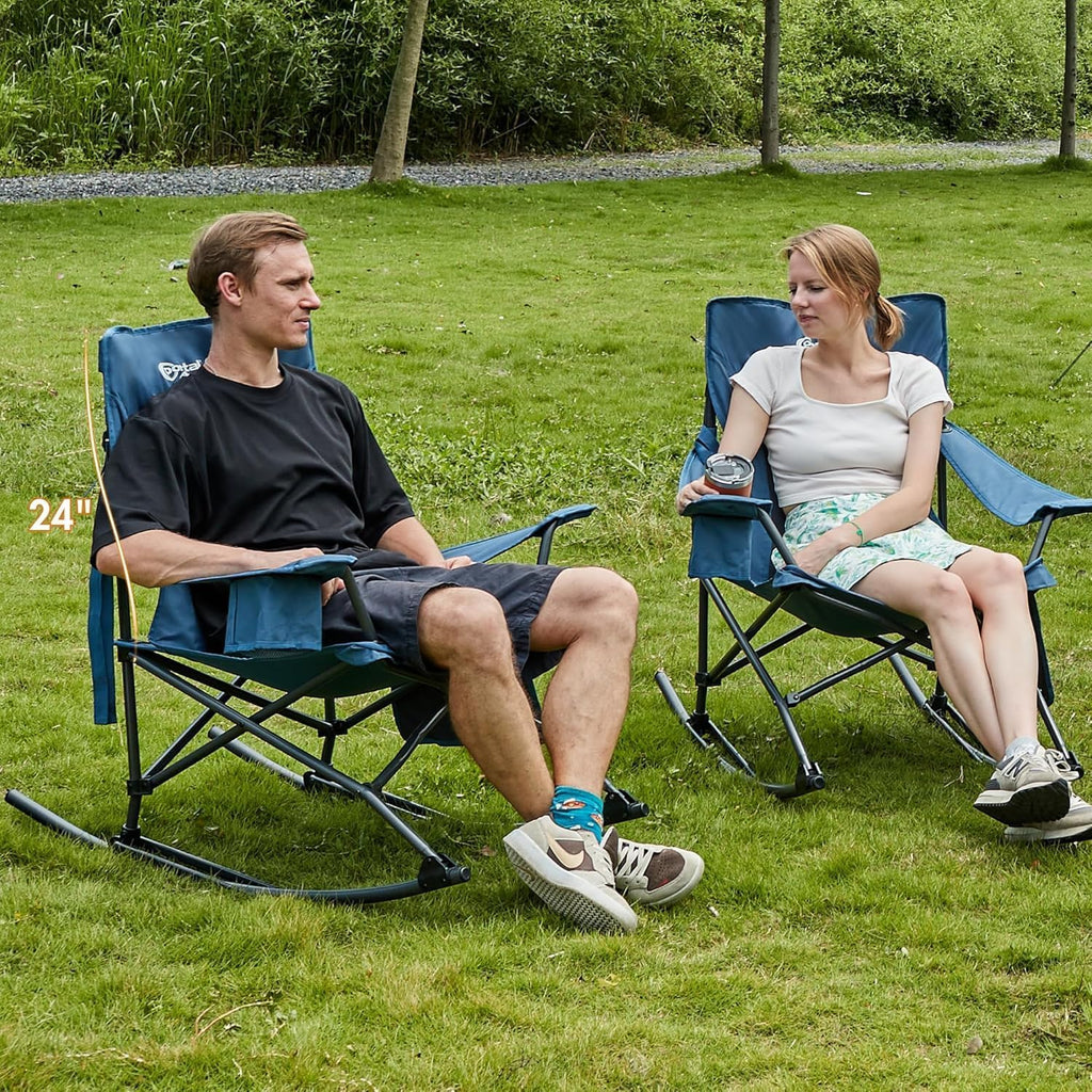 Portal Outdoor Rocking Chair Camping Folding Portable Rocker with Cup Holder Side Pocket Carry Bag, Support 350LBS (Mesh Blue), 2 Pack