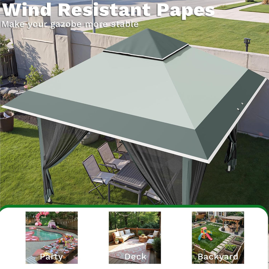 Devoko 12x12 Pop Up Gazebo Canopy Tent with Double Roof – Instant Shelter for Backyard, Garden, Party, Patio, Lawn – Portable Vented Outdoor Shade (Deep Gray)