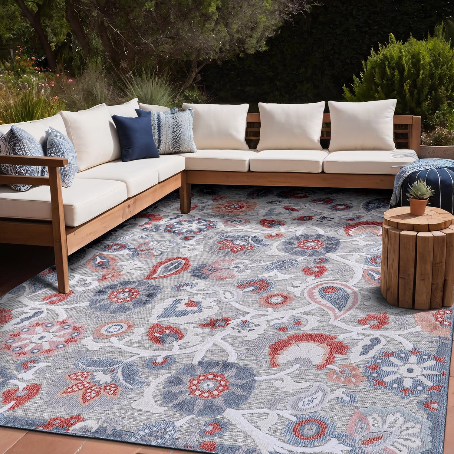 Luul Home Floral Indoor Outdoor Rugs 9x12 Large Area Rug for Living Room, Patio Decor, Kitchen, and Entryway Rug, Washable Stain Resistant Outside Carpet Multi 9 x 12