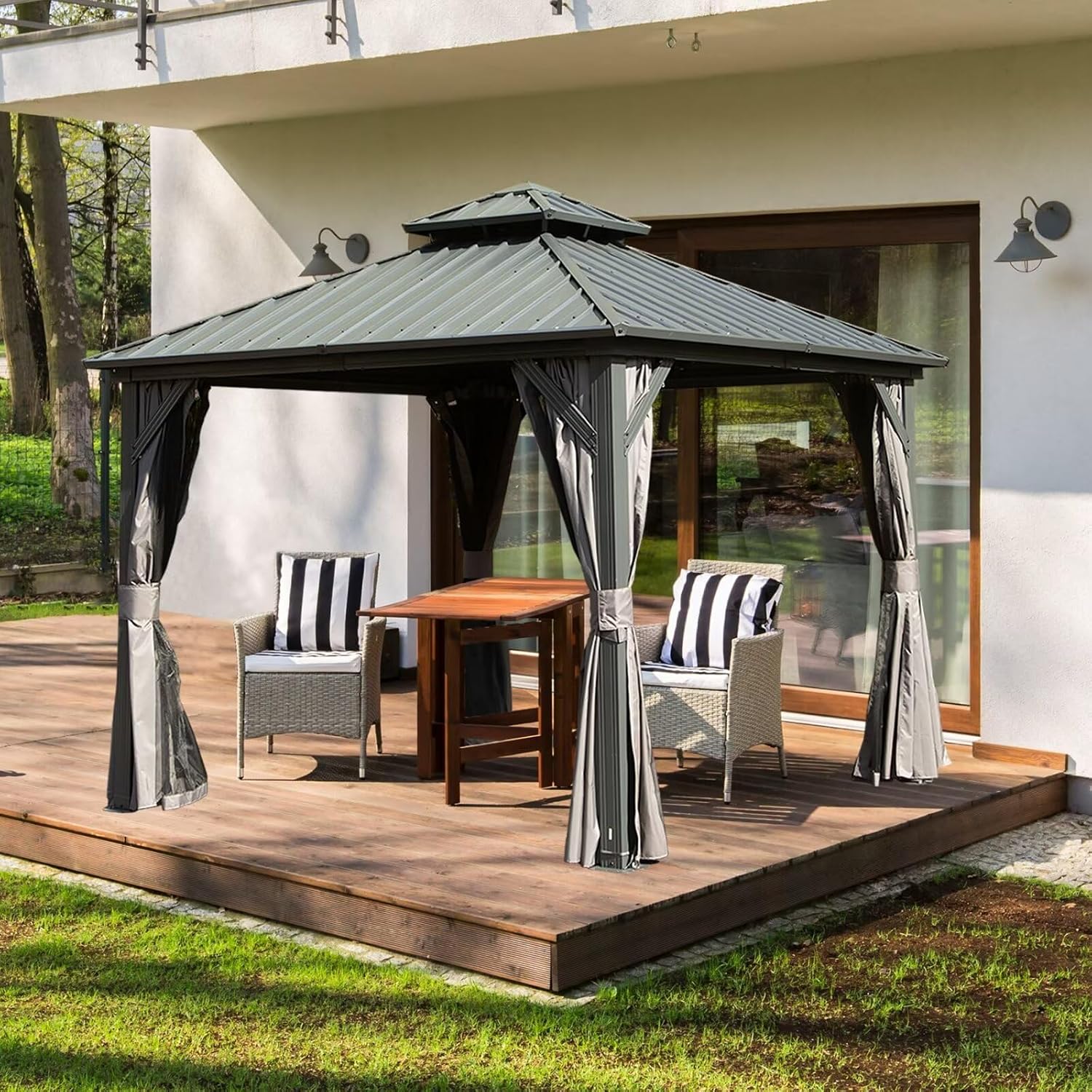 Domi 8x8FT Outdoor Gazebo, Patio Gazebo with Galvanized Steel, Hardtop Gazbo for Patio, Deck, Backyard, Curtain and Netting Included