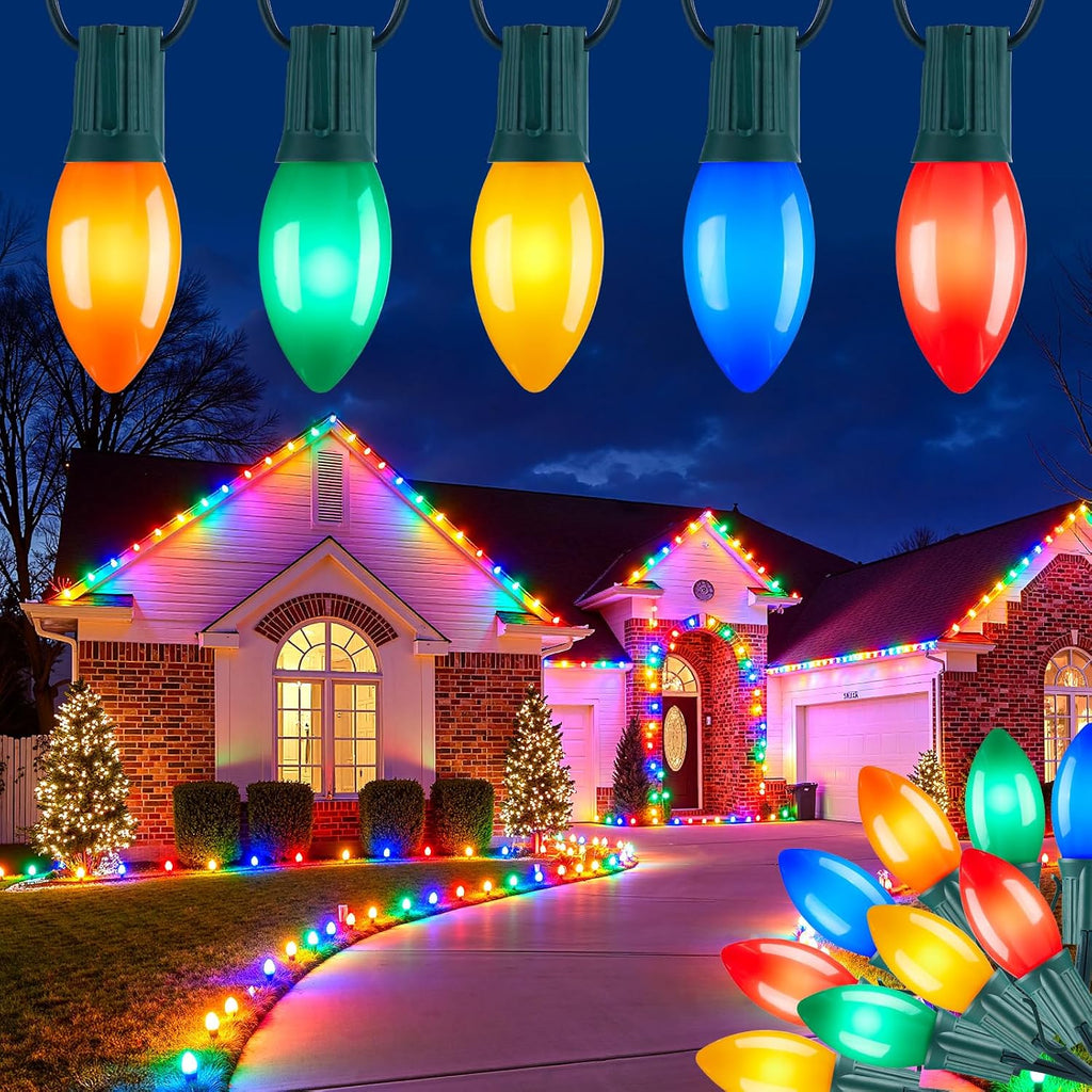 Vintage C9 LED Christmas Lights Outdoor, 150 Feet C9 String Light with 150 Shatterproof Bulbs, Waterproof Connectable Commercial Christmas Tree Lights for Outside Roofline Patio Decor, Multicolor