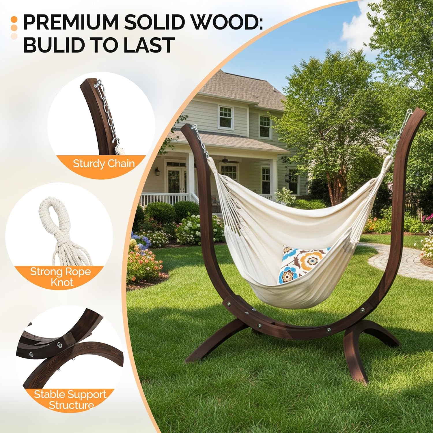Oncloud Boho Hanging Chair Set - Modern Boho Swing Hammock Chair with Stand for Relax, Stylish Indoor Outdoor Hammock Chair with Stand, 330 LBS, Natural (Carbonized)