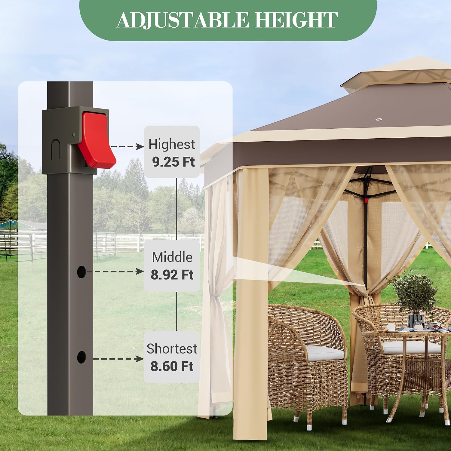 13'x13' Pop Up Gazebo with Mosquito Netting, Canopy Tent with Portable Carry Bag, Outdoor Gazebo for Backyard & Patio Furniture, Double-Layer Outdoor Pergola for Lawn, Garden, Khaki Beige