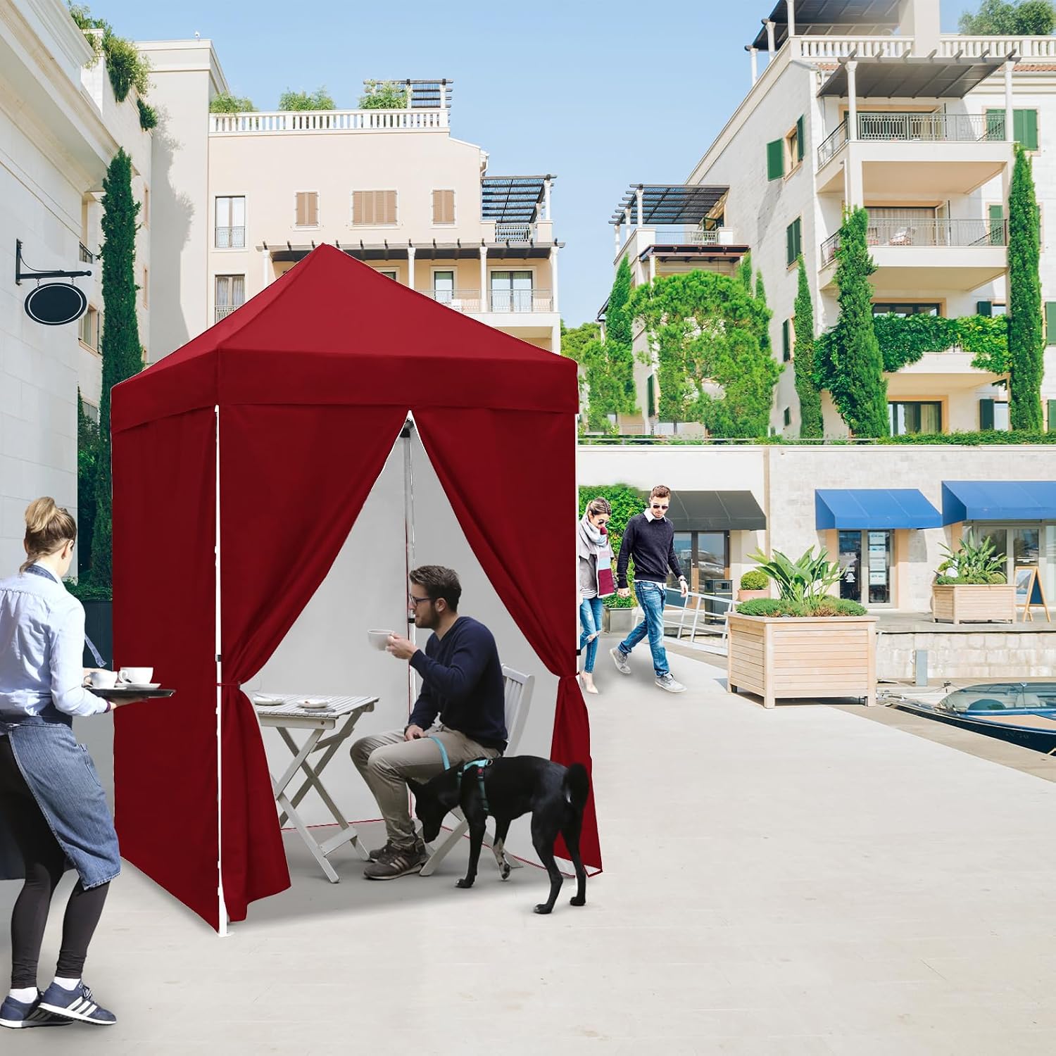 EAGLE PEAK 5x5 Instant Canopy with 4-Side Wall Panels, Small Pop up Portable Canopy Tent with Carry Bag, Light Weight Sun Shelter for Sports, Camping and Beach, Burgundy