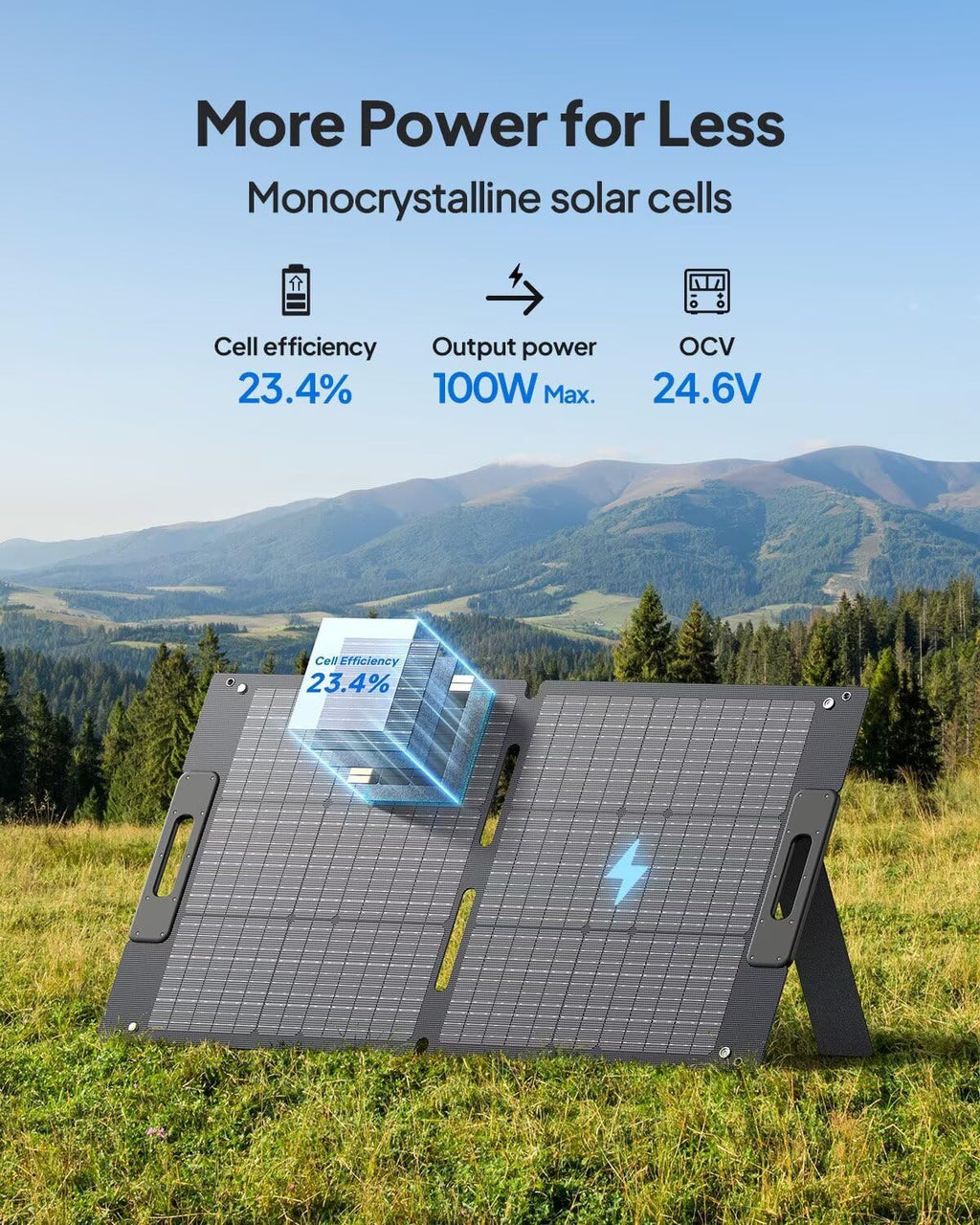 BLUETTI 100W Solar Panel for Solar Generator EB3A AC2A AC50B AC70 AC180 AC200L Elite 200 V2 AC300 B300K Handsfree 1 & 2, Foldable Solar Charger with Adjustable Kickstands for RV, Camping