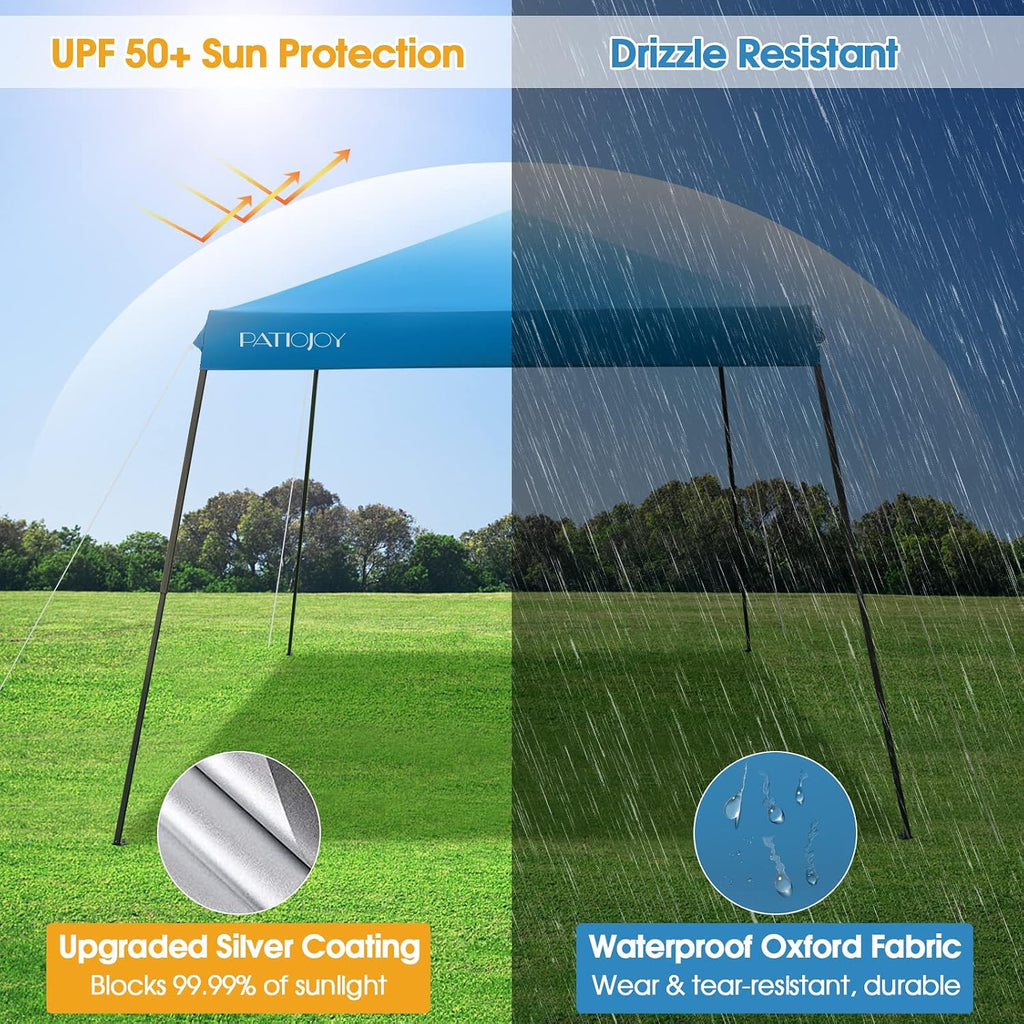 Tangkula 10x10 Ft Pop Up Canopy with Netting, Slanted Leg Outdoor Tent with Roller Bag, 4 Sand Bags, 8 Stakes, 4 Ropes, Instant Canopy Tent with Easy Set-up Center Lock for Patio (Blue)