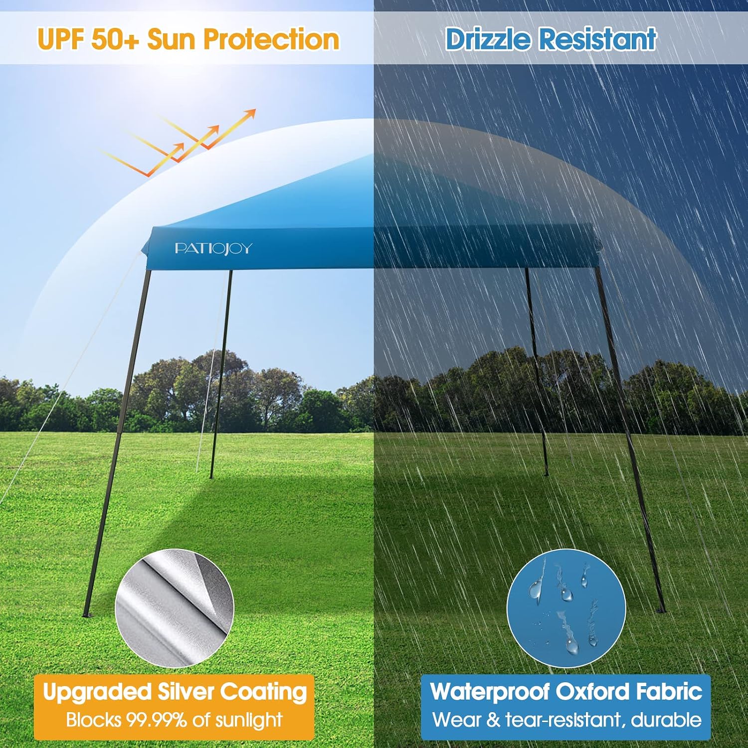 Tangkula 10x10 Ft Pop Up Canopy with Netting, Slanted Leg Outdoor Tent with Roller Bag, 4 Sand Bags, 8 Stakes, 4 Ropes, Instant Canopy Tent with Easy Set-up Center Lock for Patio (Blue)