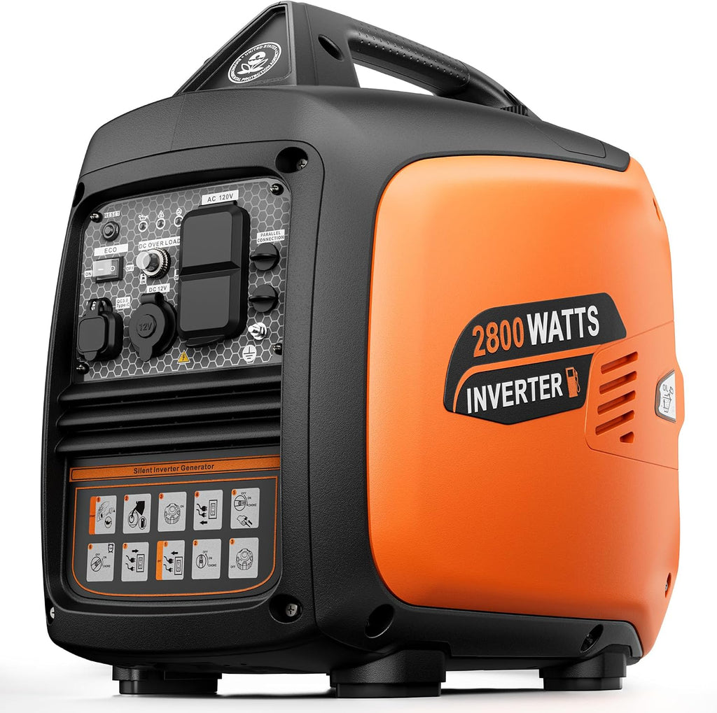 2800 Watt Portable Inverter Generator, Super Quiet Gas Powered, Pure Sine Wave, Lightweight 39.8 lbs, EPA Compliant, Parallel Capable, Low THD, RV Ready for Camping & Home Backup