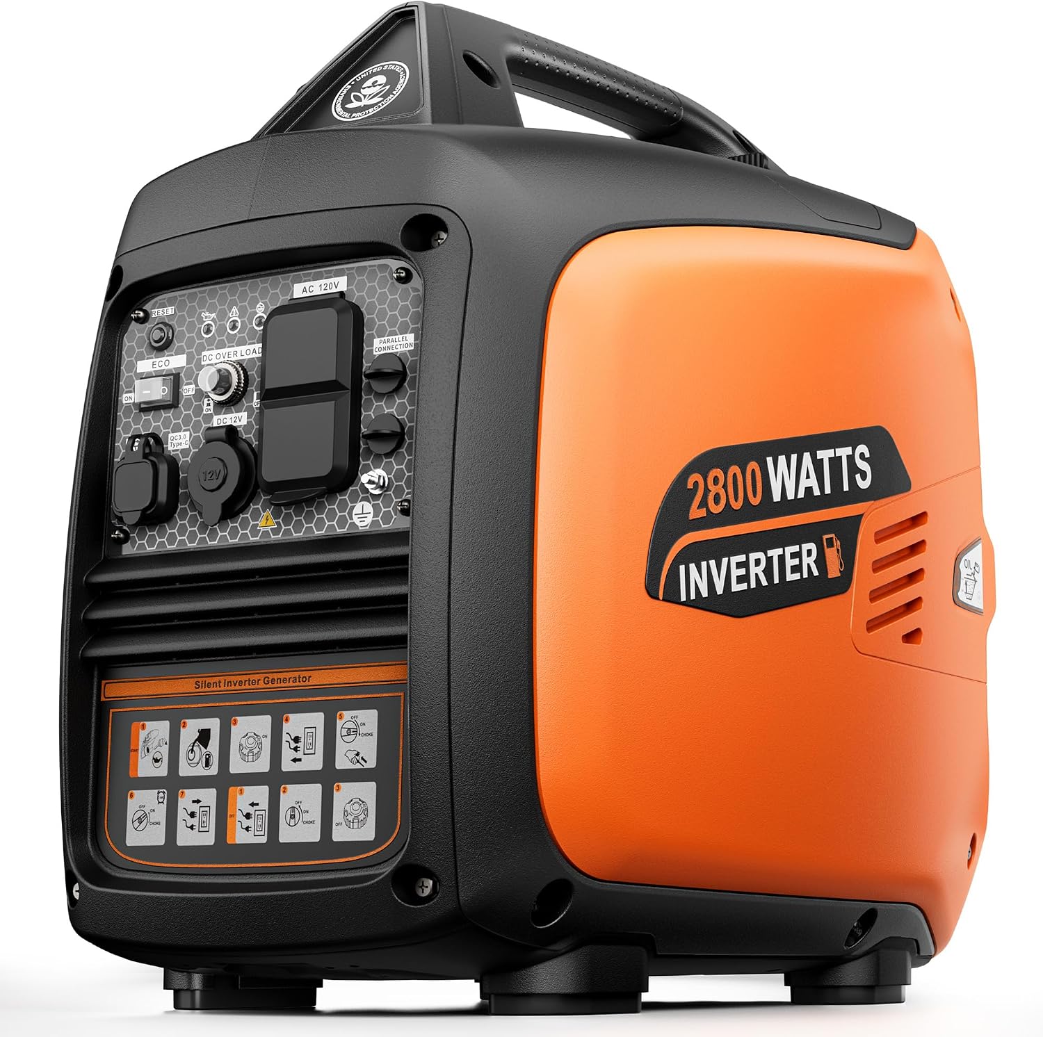 2800 Watt Portable Inverter Generator, Super Quiet Gas Powered, Pure Sine Wave, Lightweight 39.8 lbs, EPA Compliant, Parallel Capable, Low THD, RV Ready for Camping & Home Backup