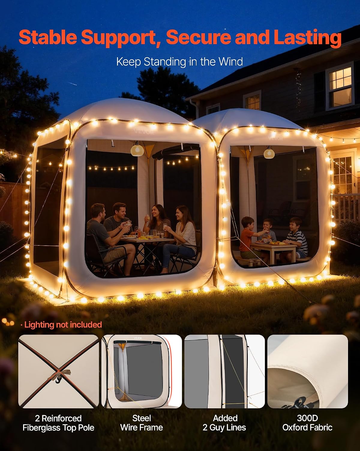 VEVOR Pop up Screen House Tent, 12 x 6 ft, 2 in 1 Screen Gazebo, Portable Screened in Canopy with Carry Bag, Netting Sides, Ground Stakes, for Garden, Patio, Backyard, and Outdoor Activities, Beige