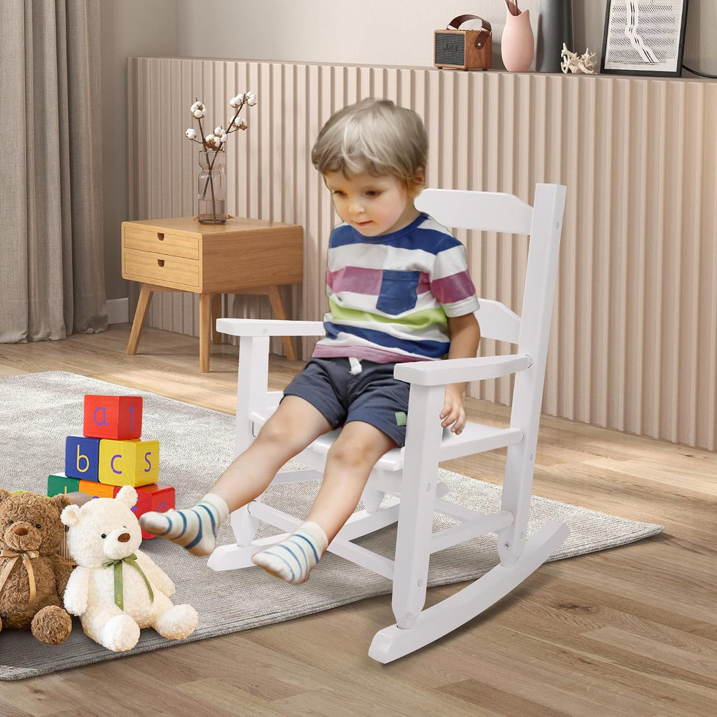 Toddler Rocking Chair Set of 2 for Kids Comfy Recliner Wooden Rocker for Baby Children Ages 3-6 Outdoor Lounge Chair Girls Indoor Playroom White