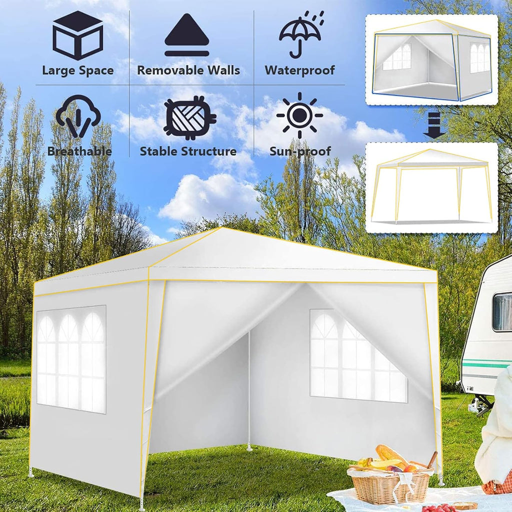 COBIZI 10x10 Pop up Canopy, Canopy Tent 10x10 Gazebos, Ez up for Parties Beach Camping Party Event Shelter Sun Shade with 4 Sidewalls & Carry Bag 4 Stakes & Ropes & Sandbags, White