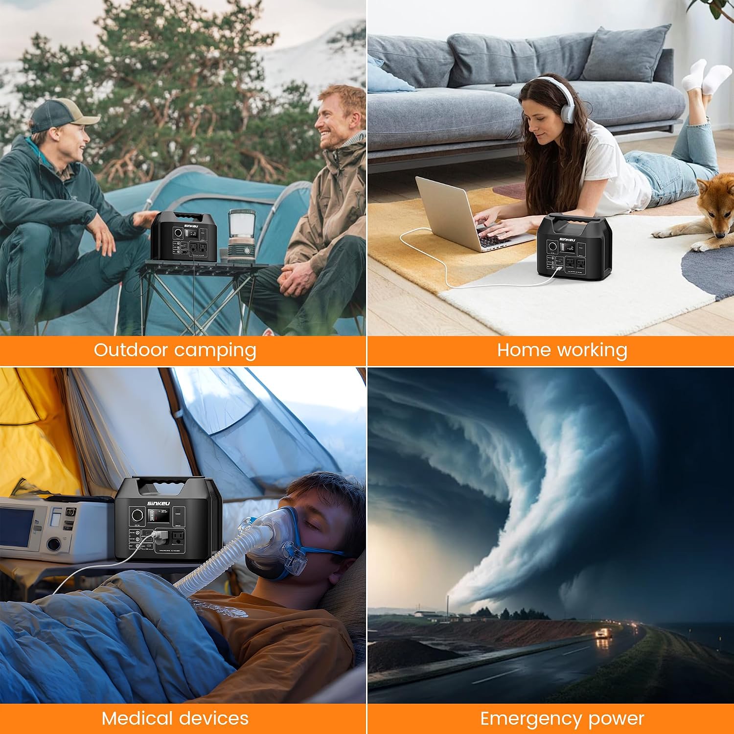 SinKeu Portable Power Station 80000mAh, 256Wh LiFePO4 Battery Backup,300W AC Outlets, Solar Generator for Hurricane Emergency Outdoor Camping RVs Home