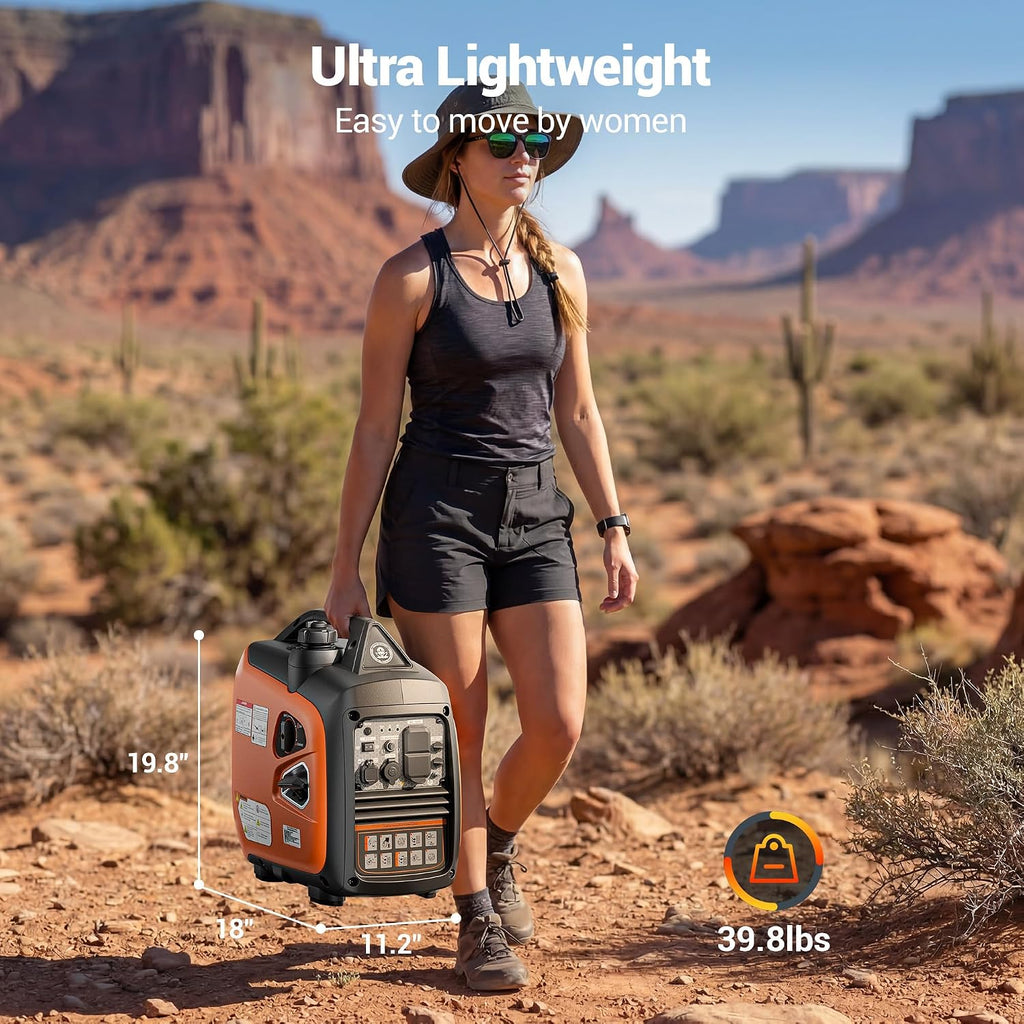 2800 Watt Portable Inverter Generator, Super Quiet Gas Powered, Pure Sine Wave, Lightweight 39.8 lbs, EPA Compliant, Parallel Capable, Low THD, RV Ready for Camping & Home Backup