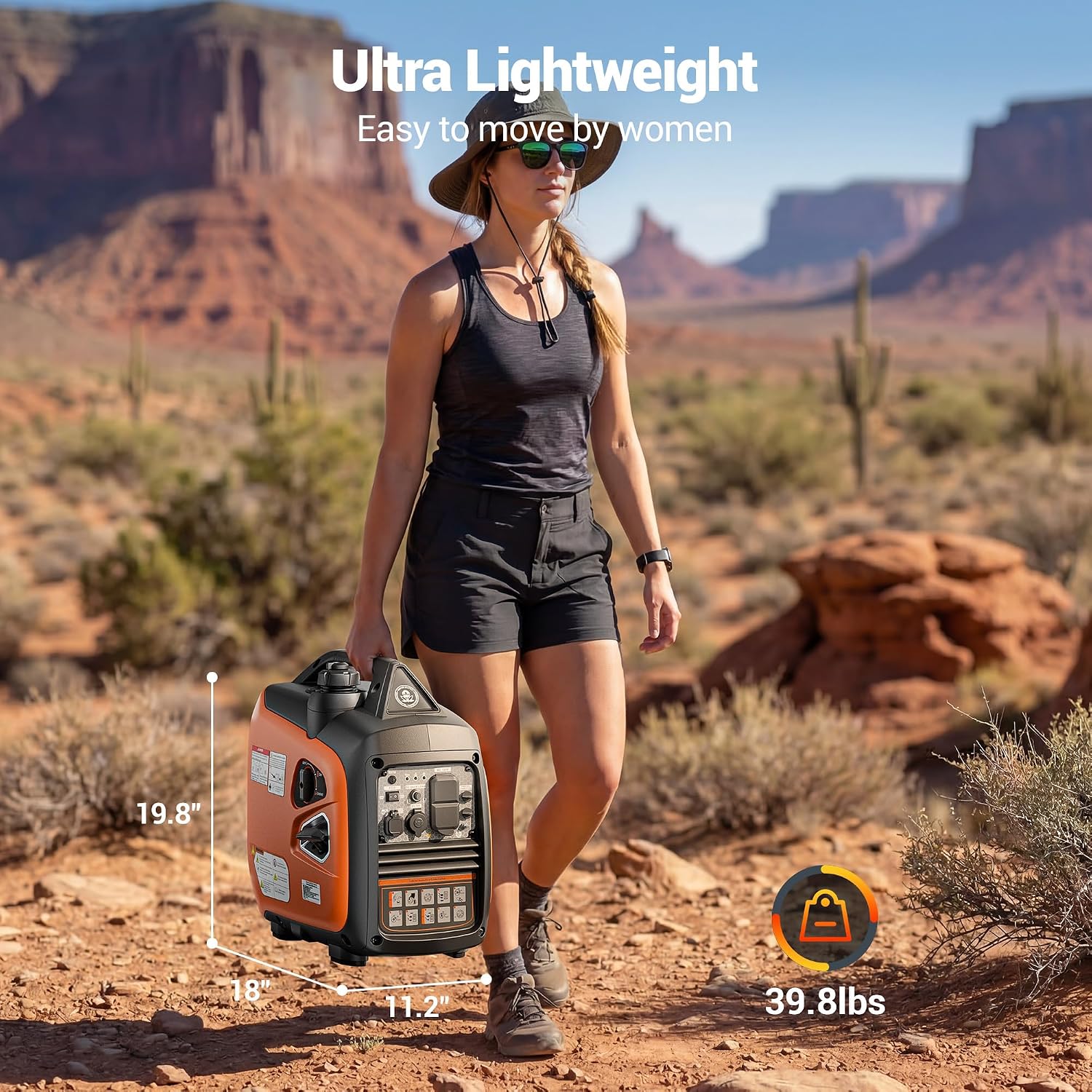 2800 Watt Portable Inverter Generator, Super Quiet Gas Powered, Pure Sine Wave, Lightweight 39.8 lbs, EPA Compliant, Parallel Capable, Low THD, RV Ready for Camping & Home Backup