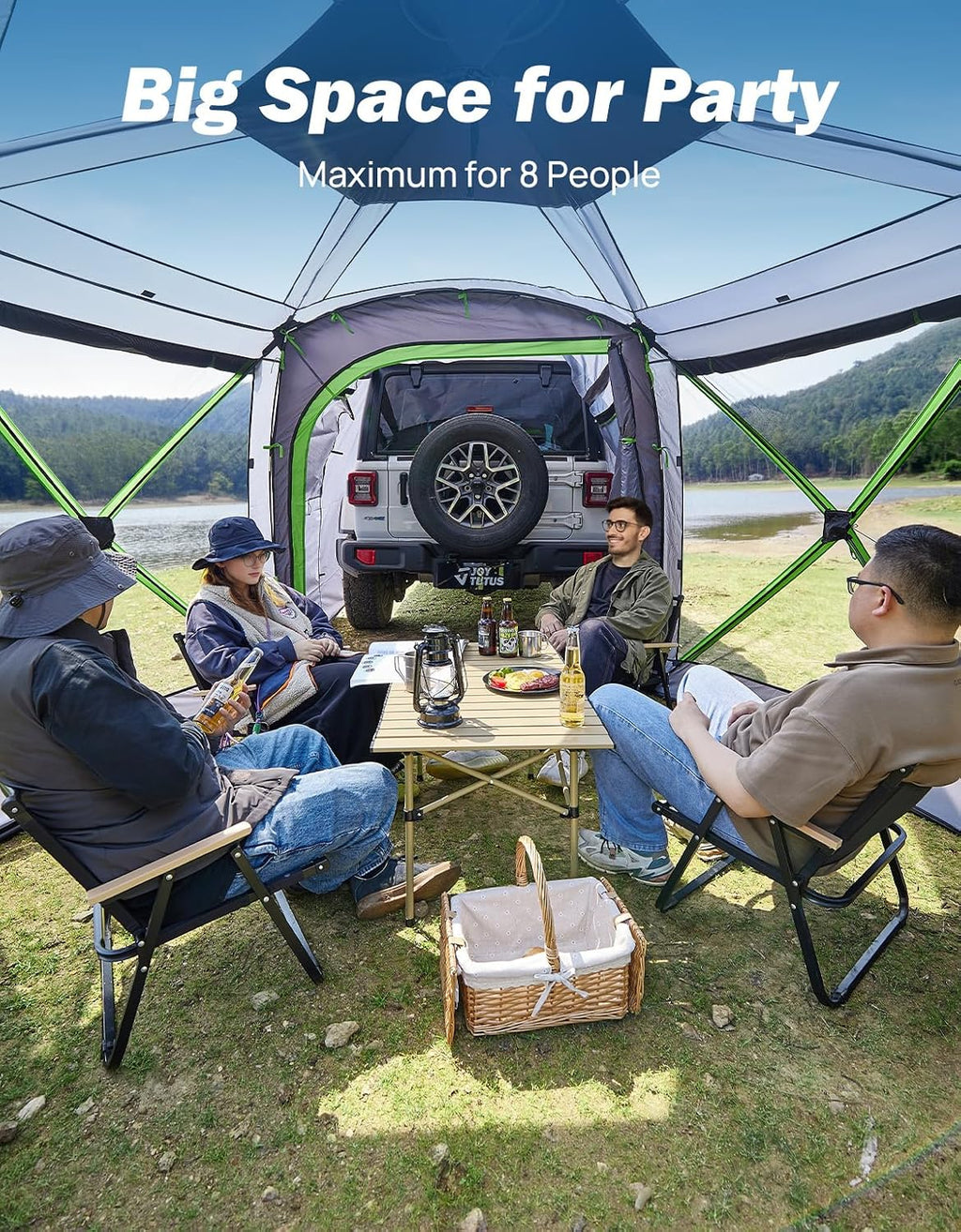 JOYTUTUS Dual-Use Pop up SUV Tents for Camping, 10x10.5 Ft Big Space 2 Rooms Car Tent, SUV Tailgate Tent for Family Camping, 5 Sides Canopy, Portable Carry Bag