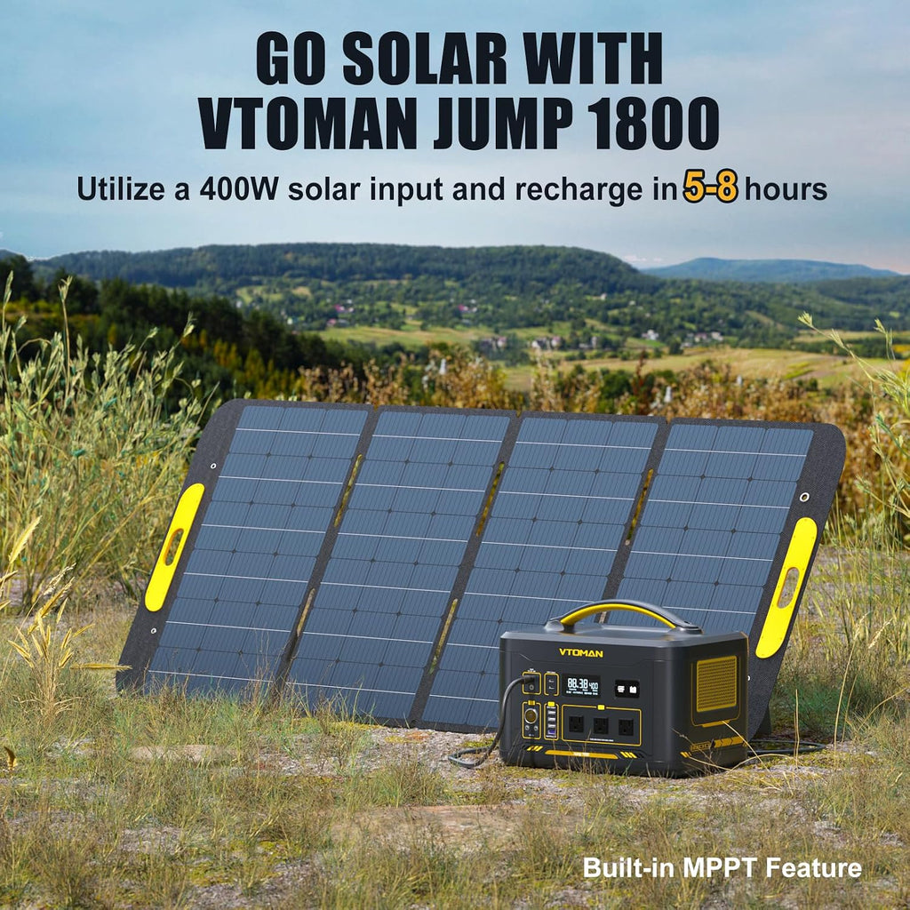 VTOMAN Jump 1800 Portable Power Station with 200W Solar Panel, 1800W/1548Wh LiFePO4 Battery Solar Generator with 1800W Constant-Power, PD 100W Type-C, Capacity Expandable for Camping, Home Backup