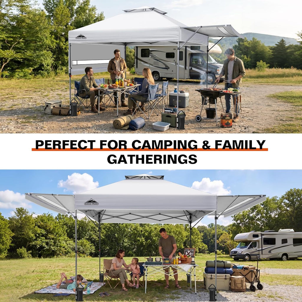 EAGLE PEAK 17x10 Pop up Gazebo Canopy Tent Outdoor Instant Canopy Shelter with Adjustable Dual Half Awnings (White)