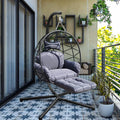 Indoor Outdoor Hanging Egg Chair with Stand & Leg Rest – Heavy-Duty Steel Frame, Handwoven Rattan Swing Chair for Patio, Garden, Bedroom – 350 lbs Capacity, Ergonomic Design (Navy)