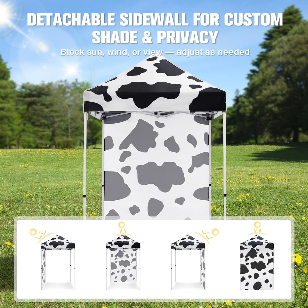 EAGLE PEAK Pop up Canopy 5x5, Outdoor Portable Canopy Tent with One Removable Sunwall, Carry Bag Included, Cow Print