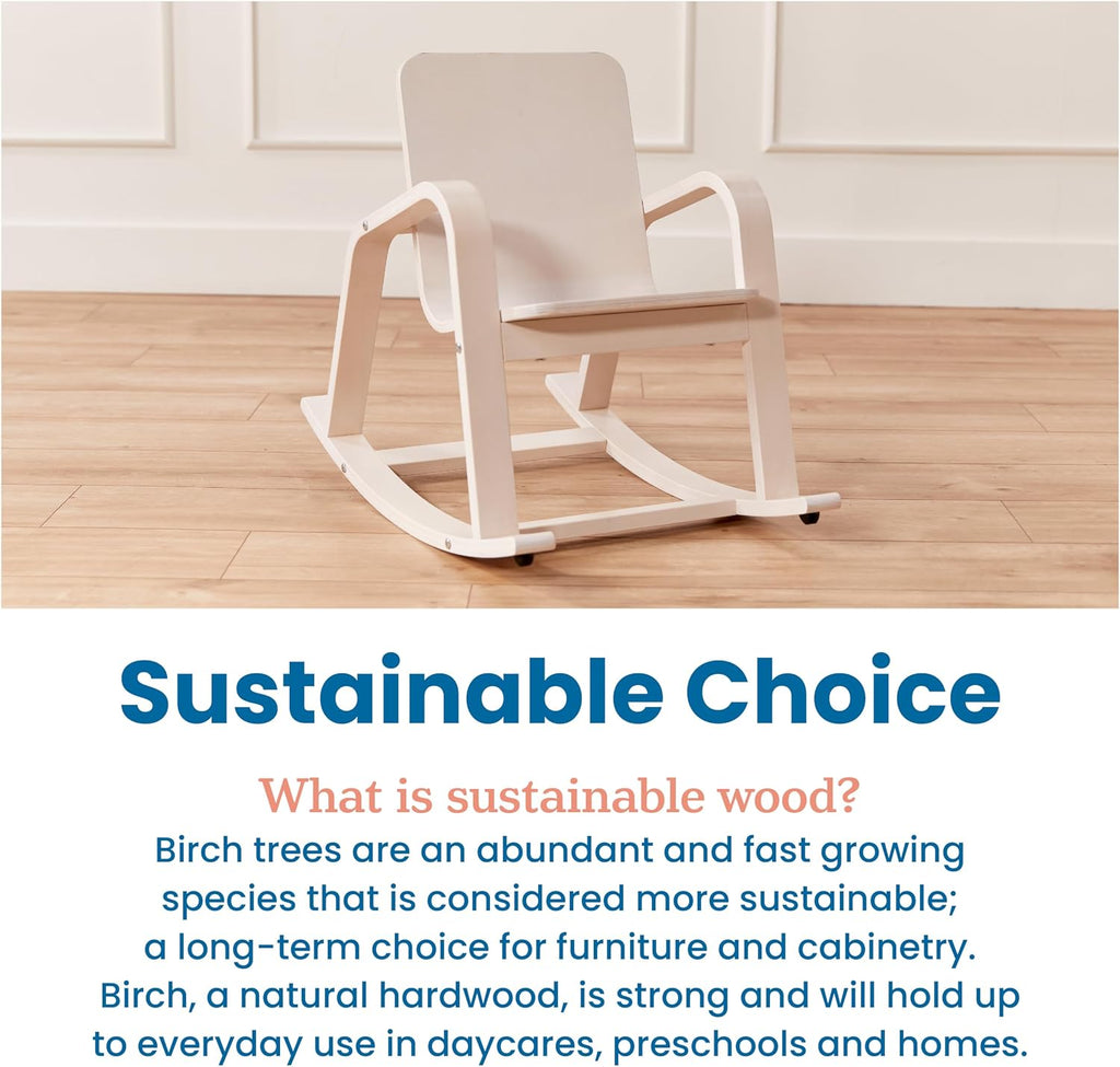 ECR4Kids Bentwood Reading Rocking Chair with Armrests and Cushion, Montessori Furniture, White Wash