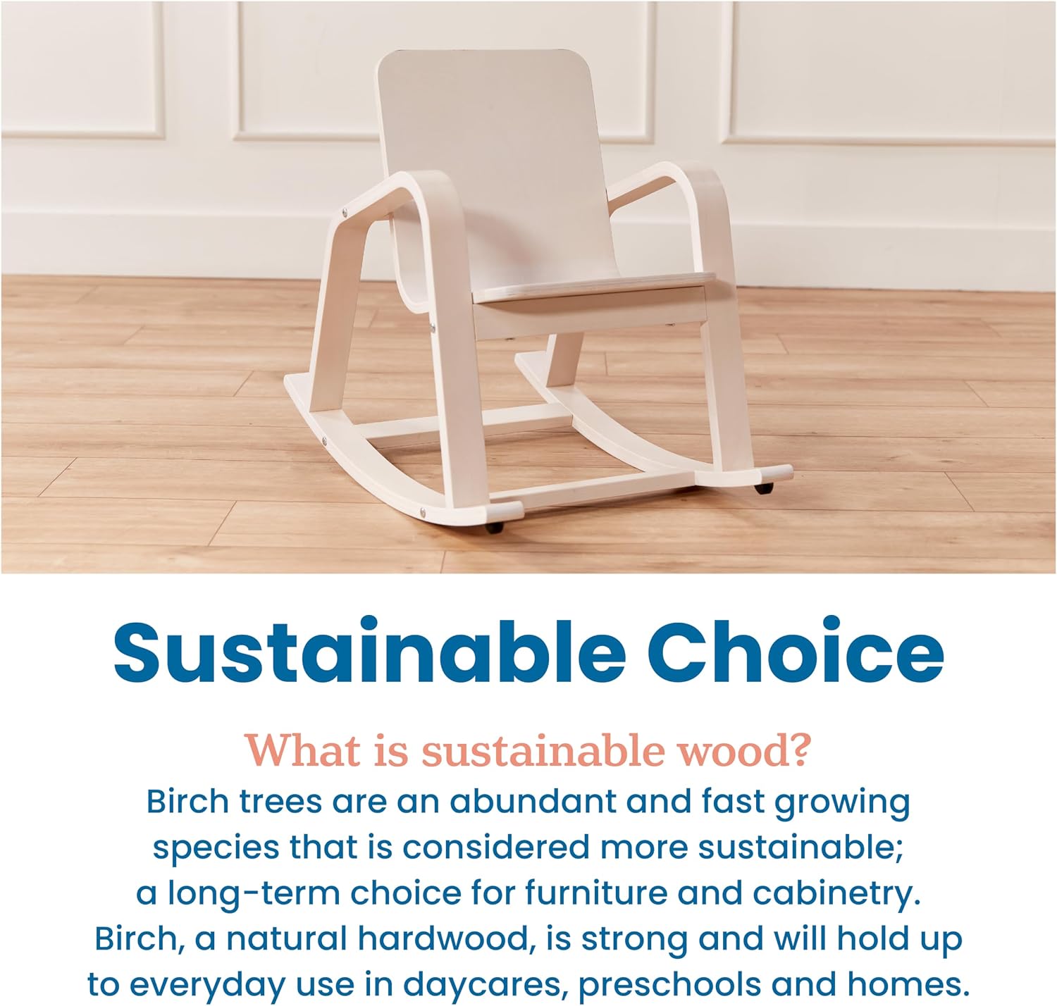 ECR4Kids Bentwood Reading Rocking Chair with Armrests and Cushion, Montessori Furniture, White Wash