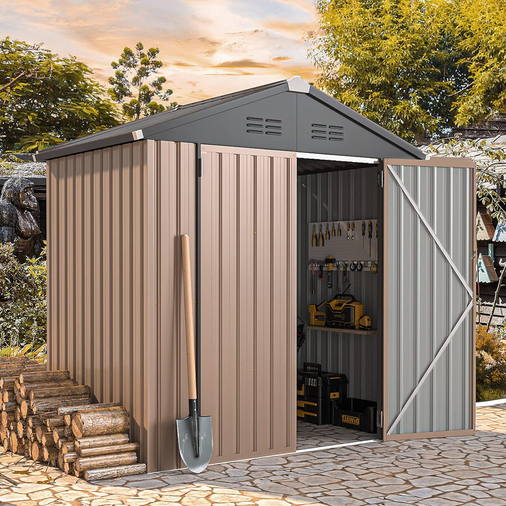 AECOJOY 6x4 Shed, Small Outdoor Metal Storage Sheds & Outdoor Storage Clearance, 4x6 Utility and Tool Garden Shed with Lockable Doors for Backyard, Patio, Outside Use