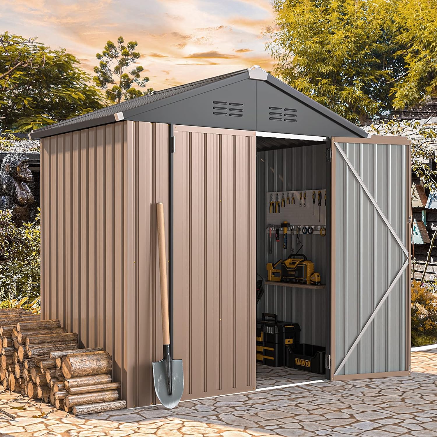 AECOJOY 6x4 Shed, Small Outdoor Metal Storage Sheds & Outdoor Storage Clearance, 4x6 Utility and Tool Garden Shed with Lockable Doors for Backyard, Patio, Outside Use
