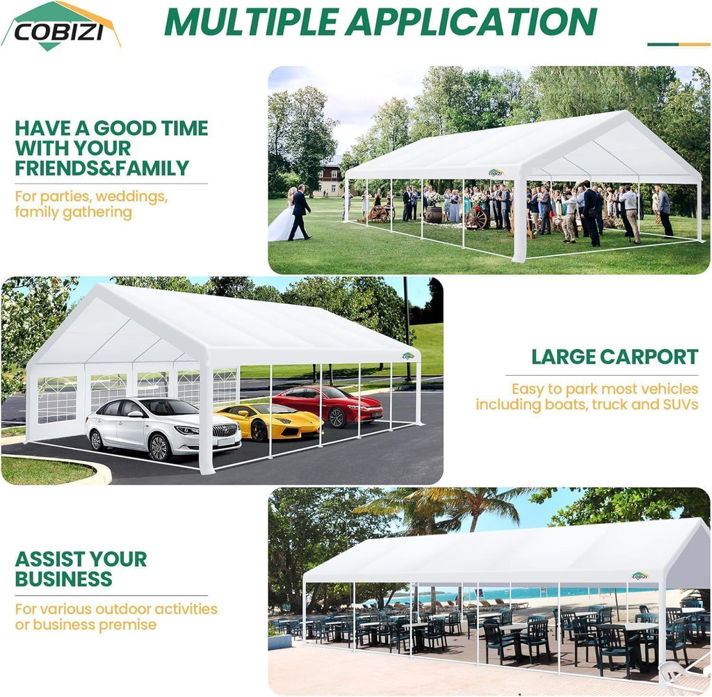 COBIZI 16x32 Heavy Duty Party Tent Outdoor Waterproof Canopy with 14 Church Windows & 10 Sidewalls, Built-in Sandbag, White Powder Coating Commercial Event Shelter Tents for Parties Wedding BBQ Patio