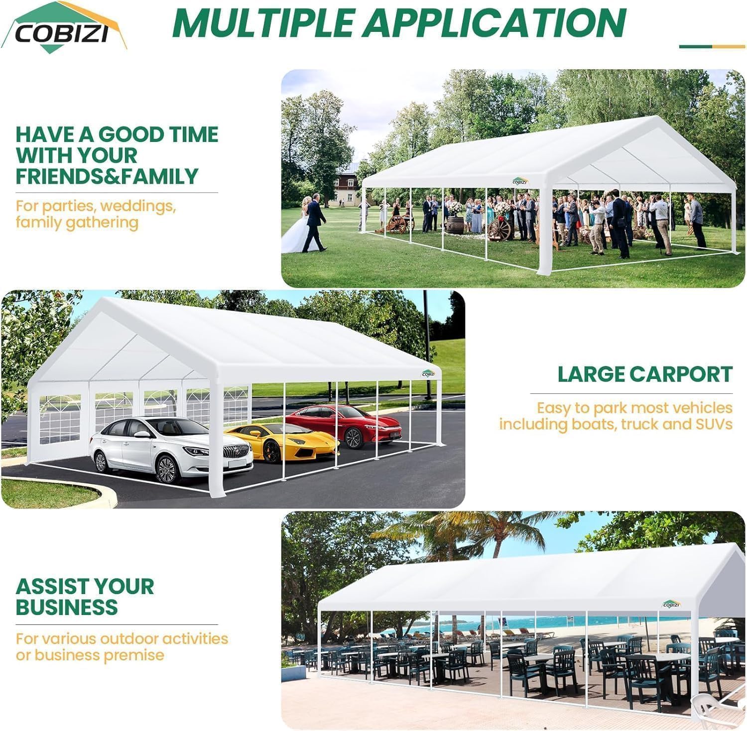 COBIZI 16x32 Heavy Duty Party Tent Outdoor Waterproof Canopy with 14 Church Windows & 10 Sidewalls, Built-in Sandbag, White Powder Coating Commercial Event Shelter Tents for Parties Wedding BBQ Patio