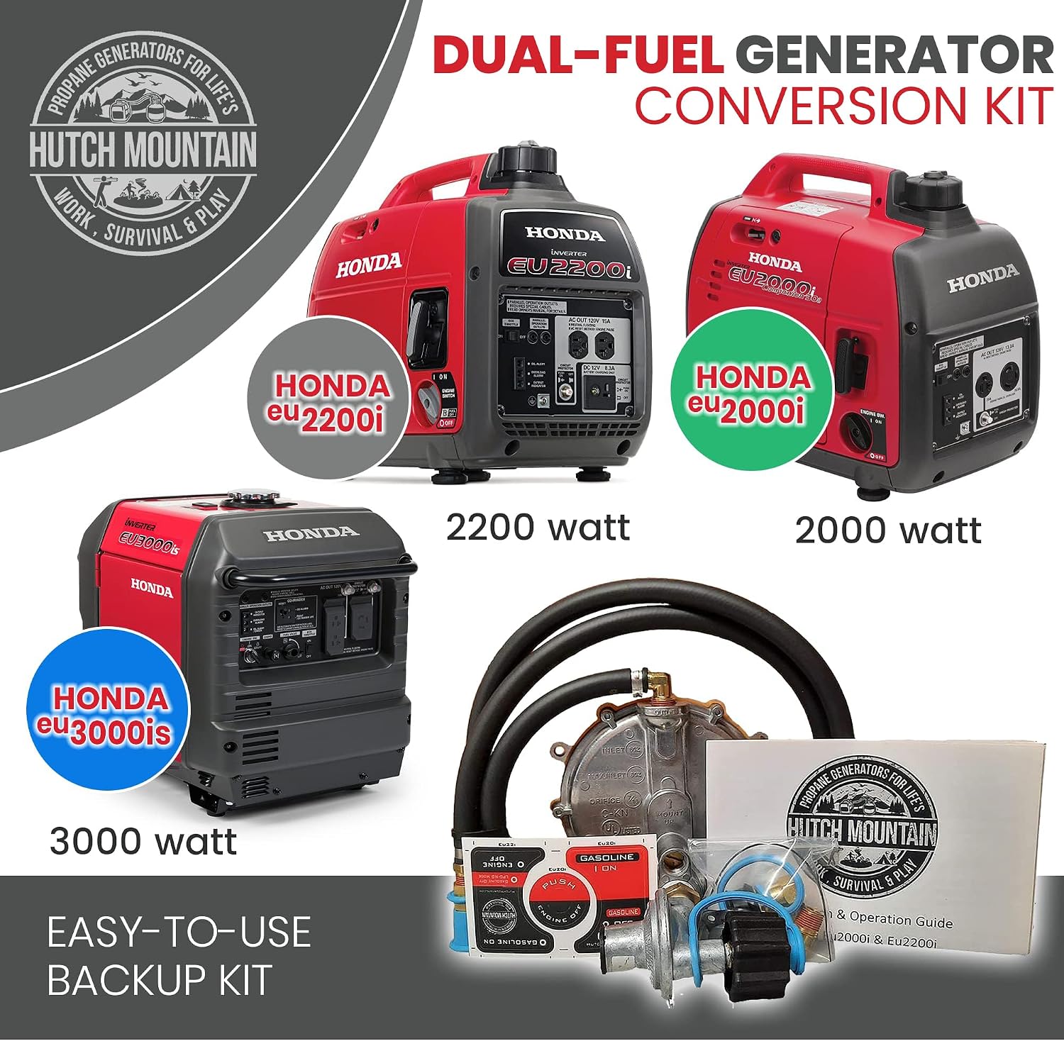 Hutch Mountain Generator Propane Conversion Kit Honda EU3000is- Dual-Fuel Conversion for Propane & Gasoline - Portable Generator Backup Kit for Home Emergencies, Camping, and RVs