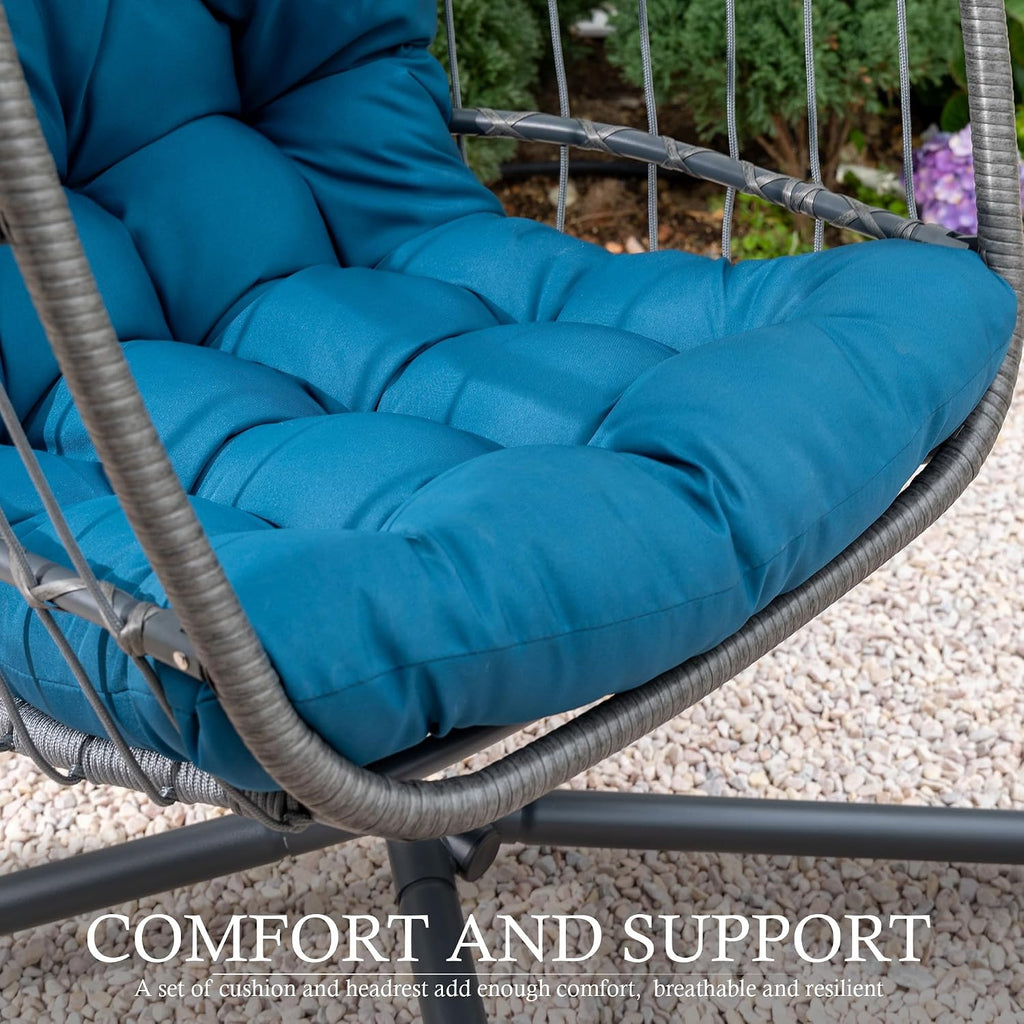 Yechen Wicker Egg Chair Outdoor Indoor for Patio Balcony, Foldable Rattan Egg Swinging Chair Hammock Egg Chairs Hanging Egg Chair for Bedroom, Handmade Chair 350 Lbs Capacity
