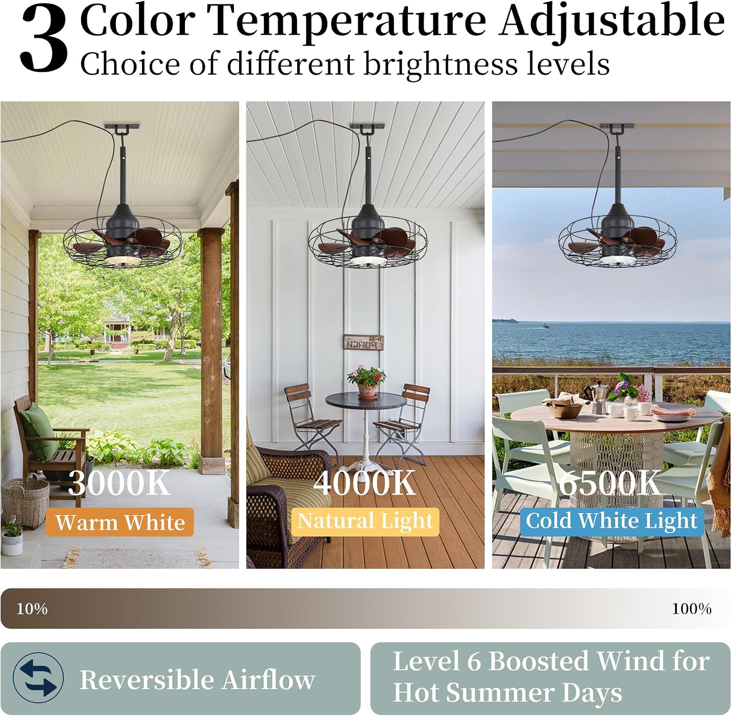 Gazabo Fan Outdoor Ceiling Fans for patios 21'' Outdoor Hanging Fan for Gazebo, Plug in Caged Lighting for Pergola Canopy,Hanging with Hook, Remote with 3 Color LED Gazabo Lights, IP44 Waterproof