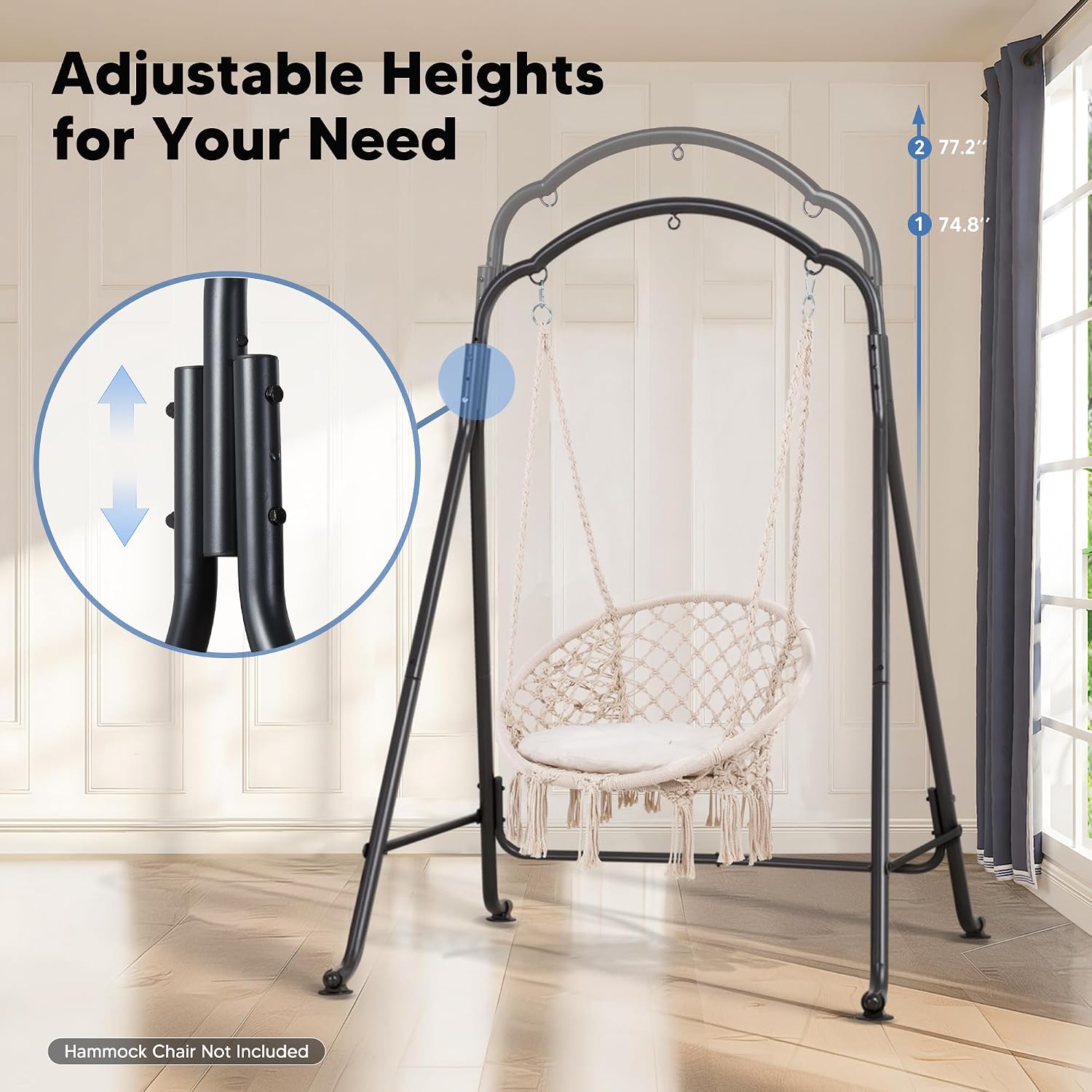 SUNCREAT Hammock Chair Stand, Heavy-Duty Steel Swing Stand, 400lbs Capacity, Multi-Use Hanging Chair Stand for Outdoor Indoor, Hammock Chair not Include, Black