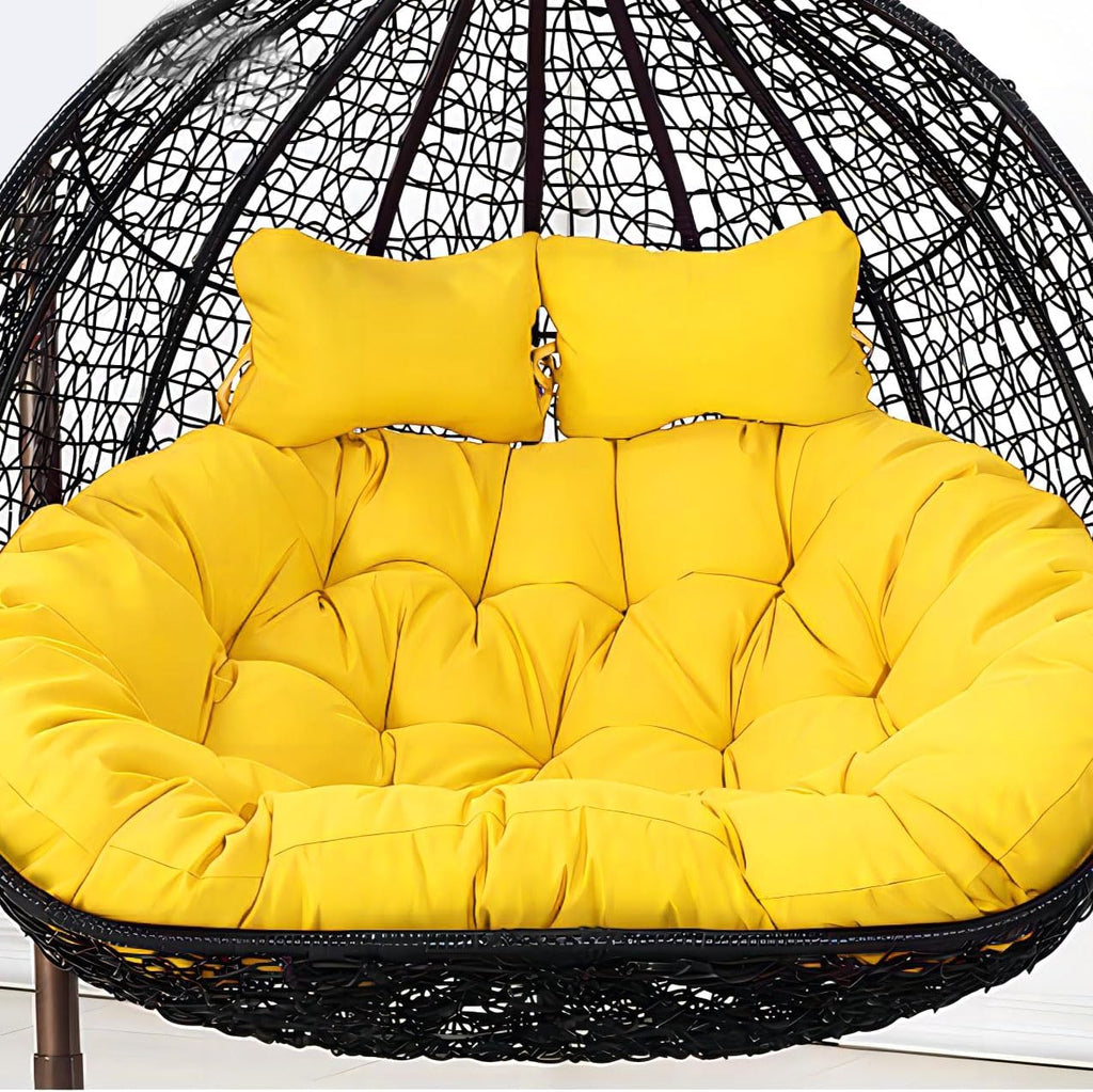 Basket Swing Egg Chair Cushion, 2-Seater Waterproof Removable Thickened Hanging Mattress Replacement with Pillow Thickened Round Hammock Chair Cushion Courtyard Hanging Egg Chair Cushion (yellow)