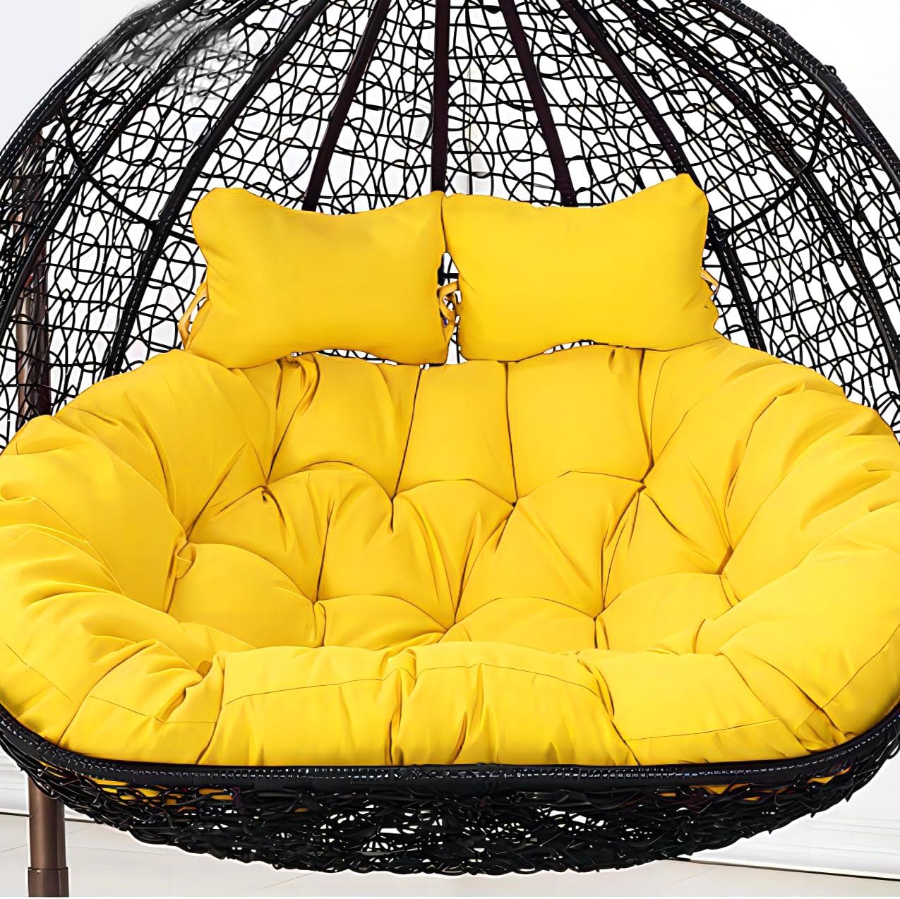 Basket Swing Egg Chair Cushion, 2-Seater Waterproof Removable Thickened Hanging Mattress Replacement with Pillow Thickened Round Hammock Chair Cushion Courtyard Hanging Egg Chair Cushion (yellow)