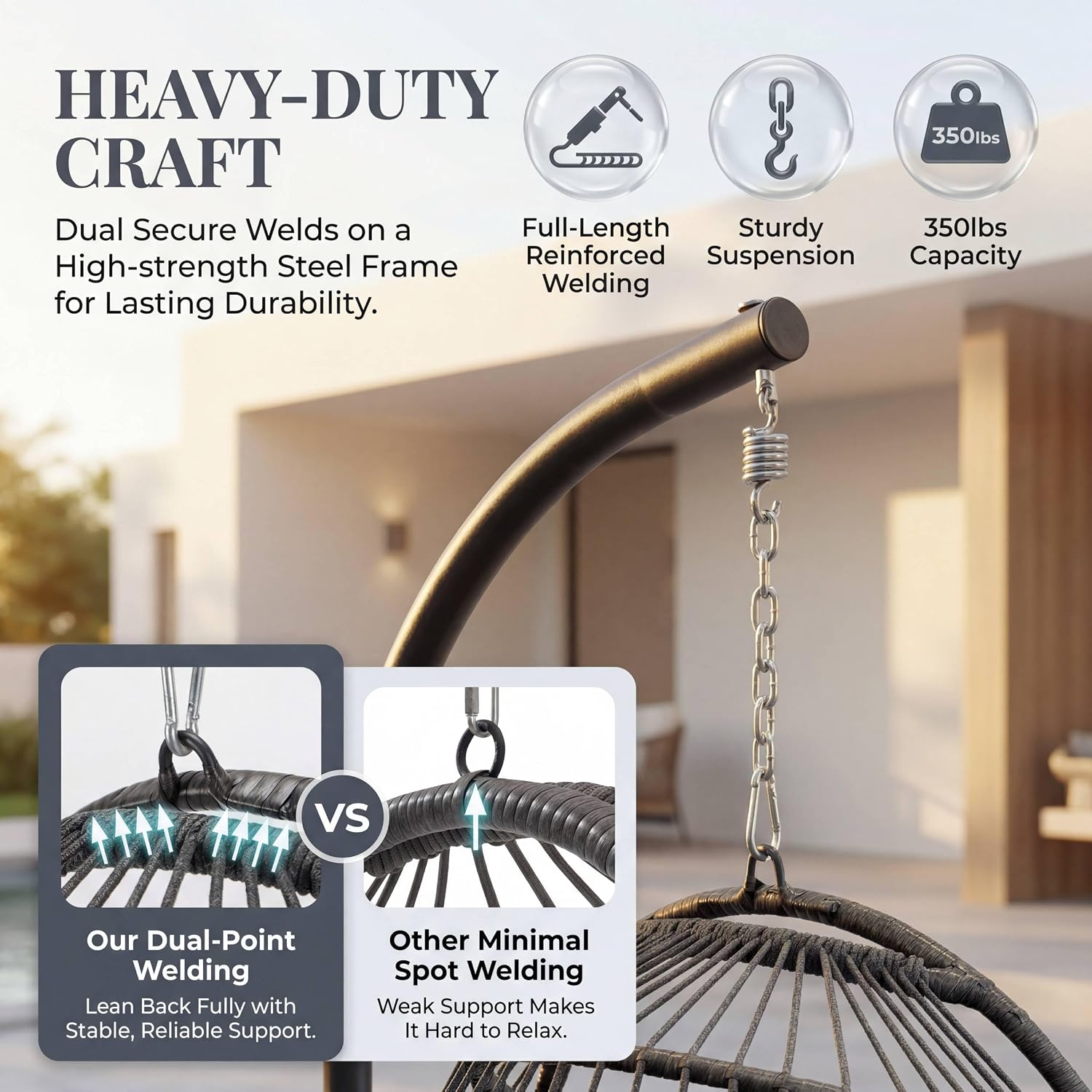 BULEXYARD Patio Hanging Egg Chair with Stand and Water-Resistant Cover, 350 Lbs Durable Rattan Wicker Hammock Swing with Cushion, Foldable Basket for Outdoor Balcony Bedroom Porch, Dark Grey