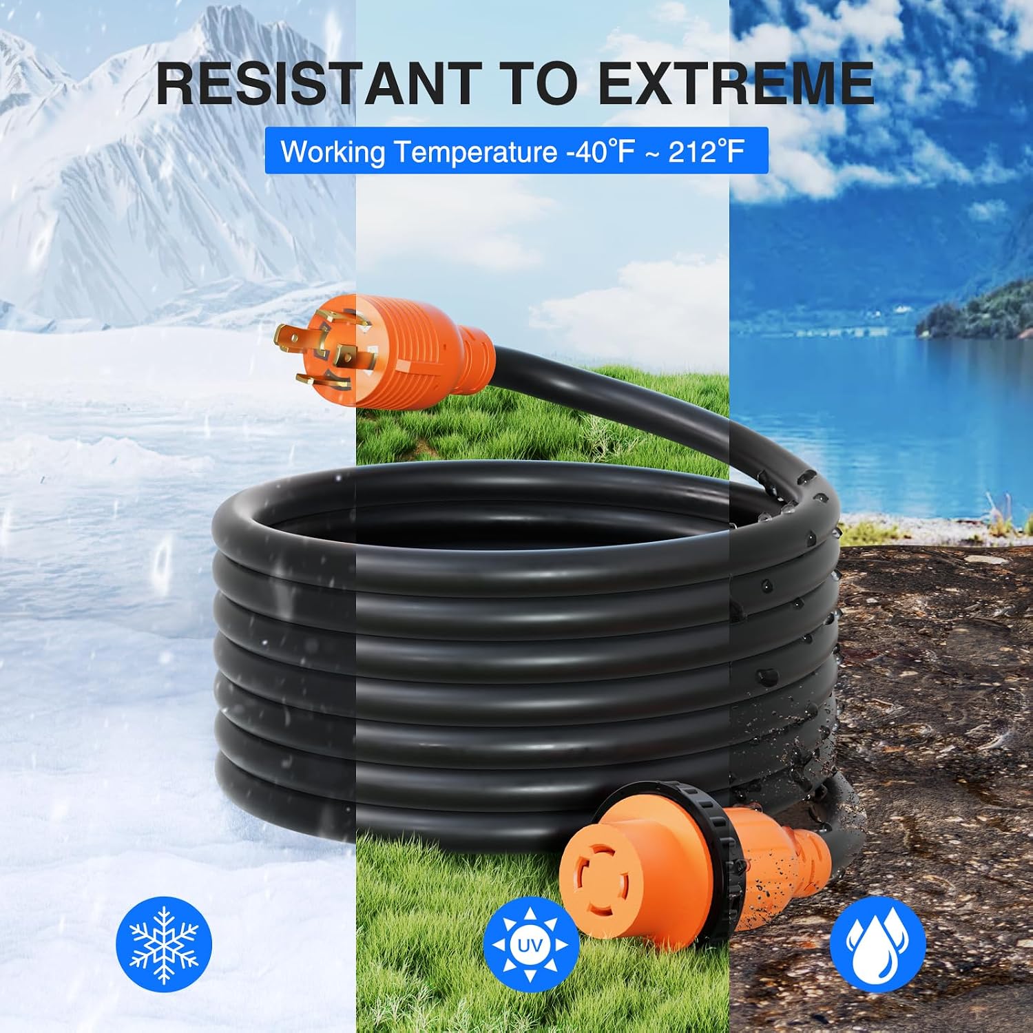 Nilight 30A 50FT Generator Extension Cord Power Inlet Box with Locking Connector 125/250V 7500W 10 Gauge STW ETL Listed 4 Prong L14-30P L14-30R Cable for RV Outdoor Use