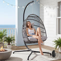 RADIATA Outdoor Patio Egg Chair with Stand and Cover, Compact Foldable Wicker Hanging Hammock Chair with Cushion, 350Lbs Single Person Swing Basket Seat for Indoor Balcony Backyard Porch, Light Grey